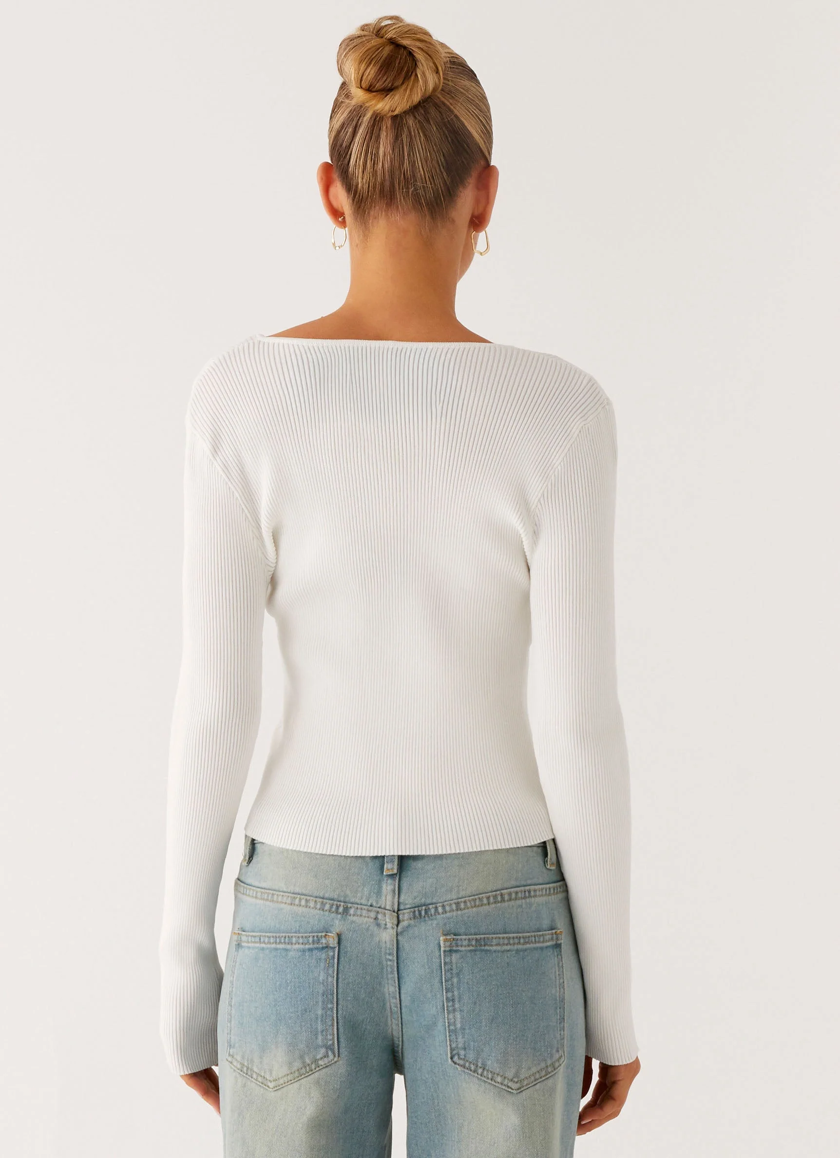 Wonderwall Lace Up Long Sleeve Top - White - Image 3