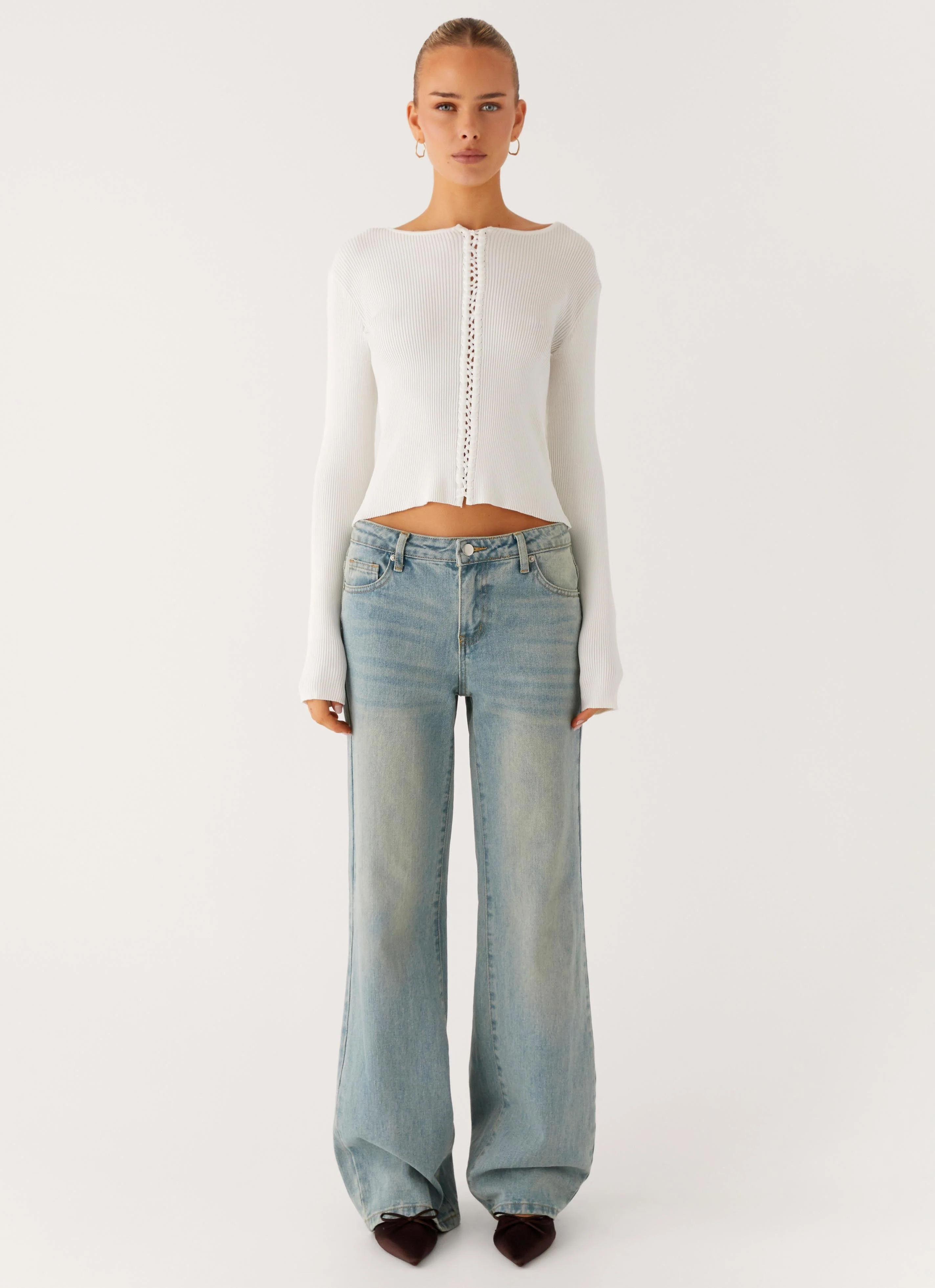 Wonderwall Lace Up Long Sleeve Top - White - Image 4