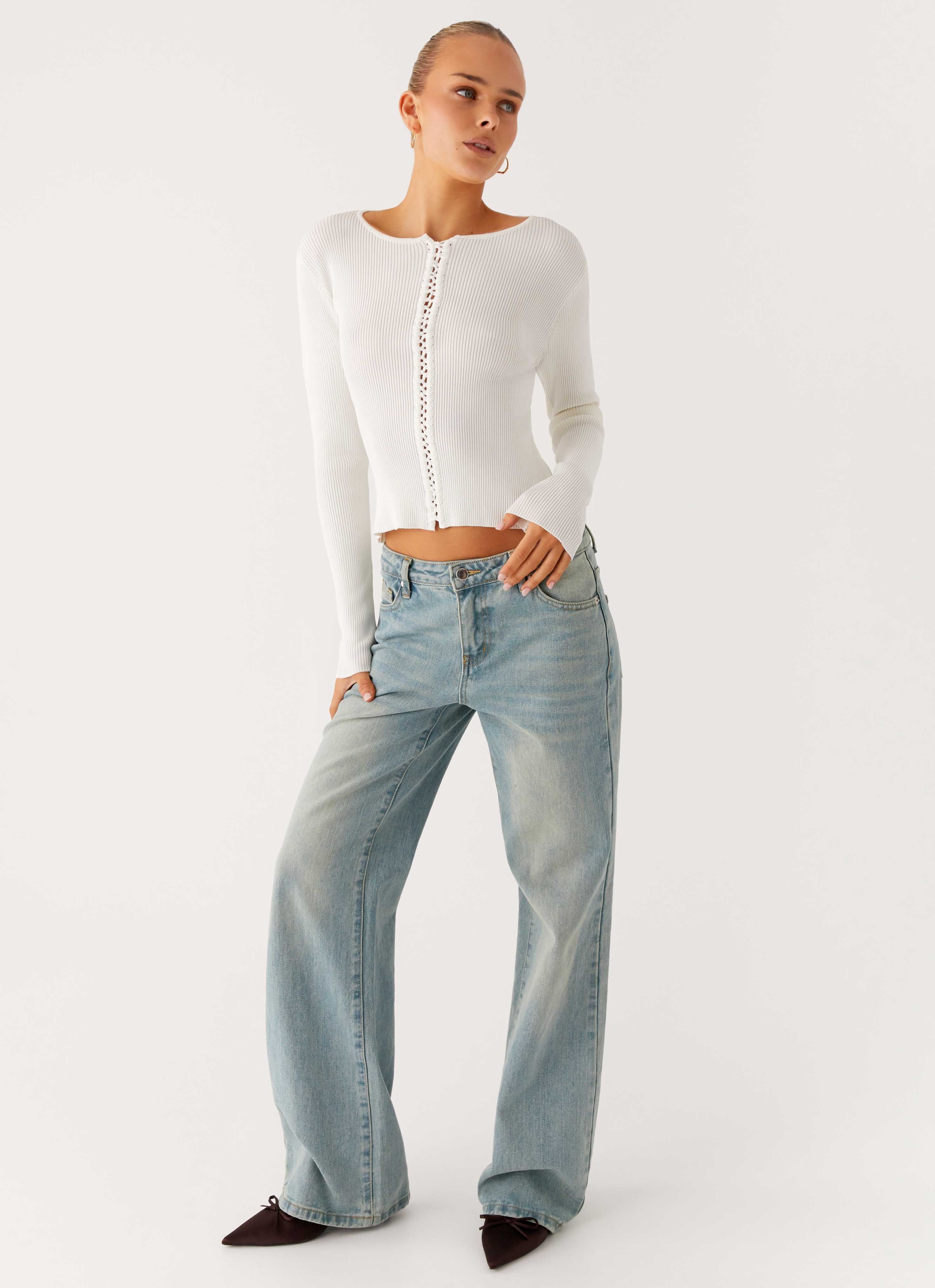 Wonderwall Lace Up Long Sleeve Top - White - Image 5