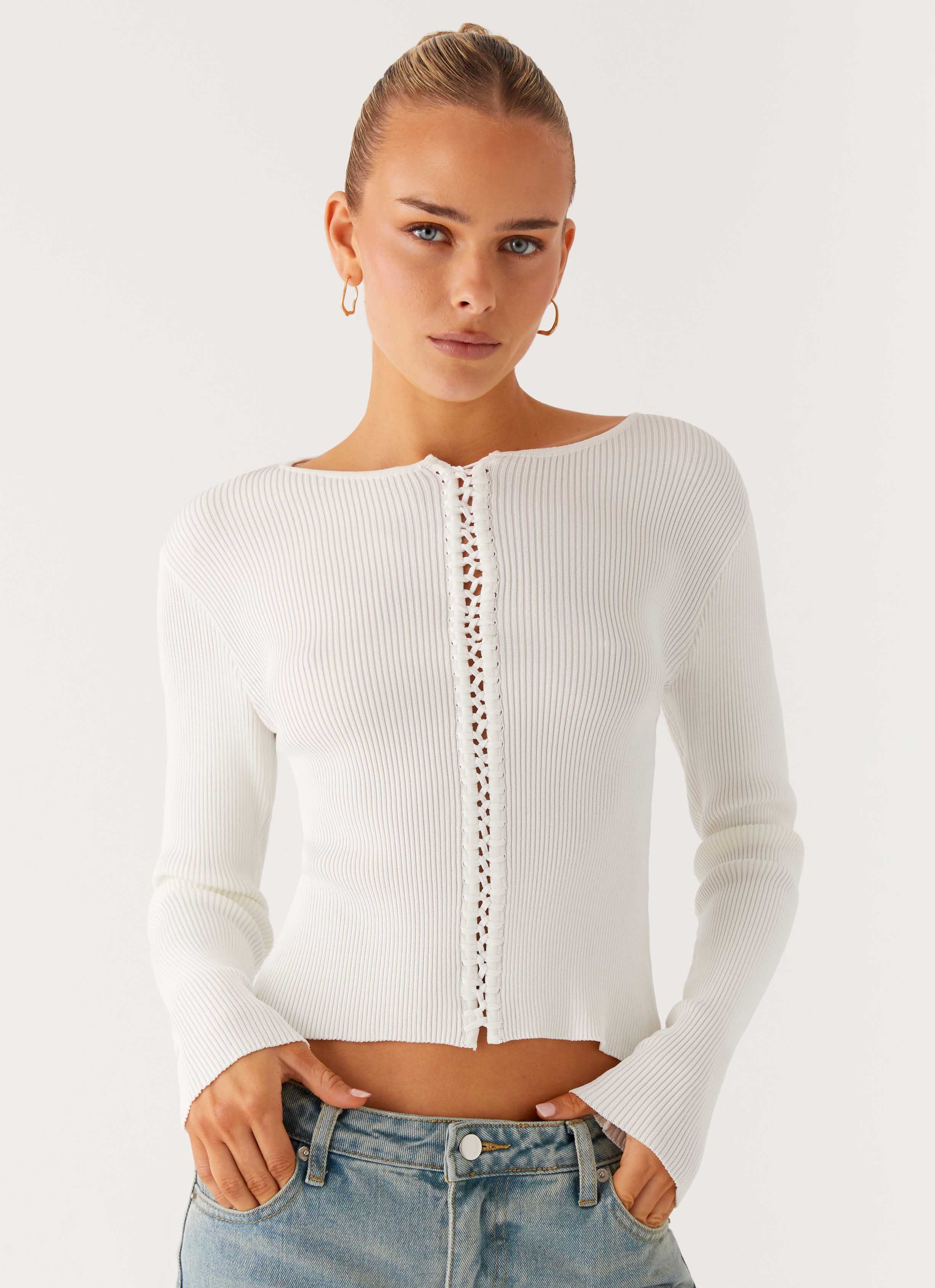 Wonderwall Lace Up Long Sleeve Top - White - Image 6