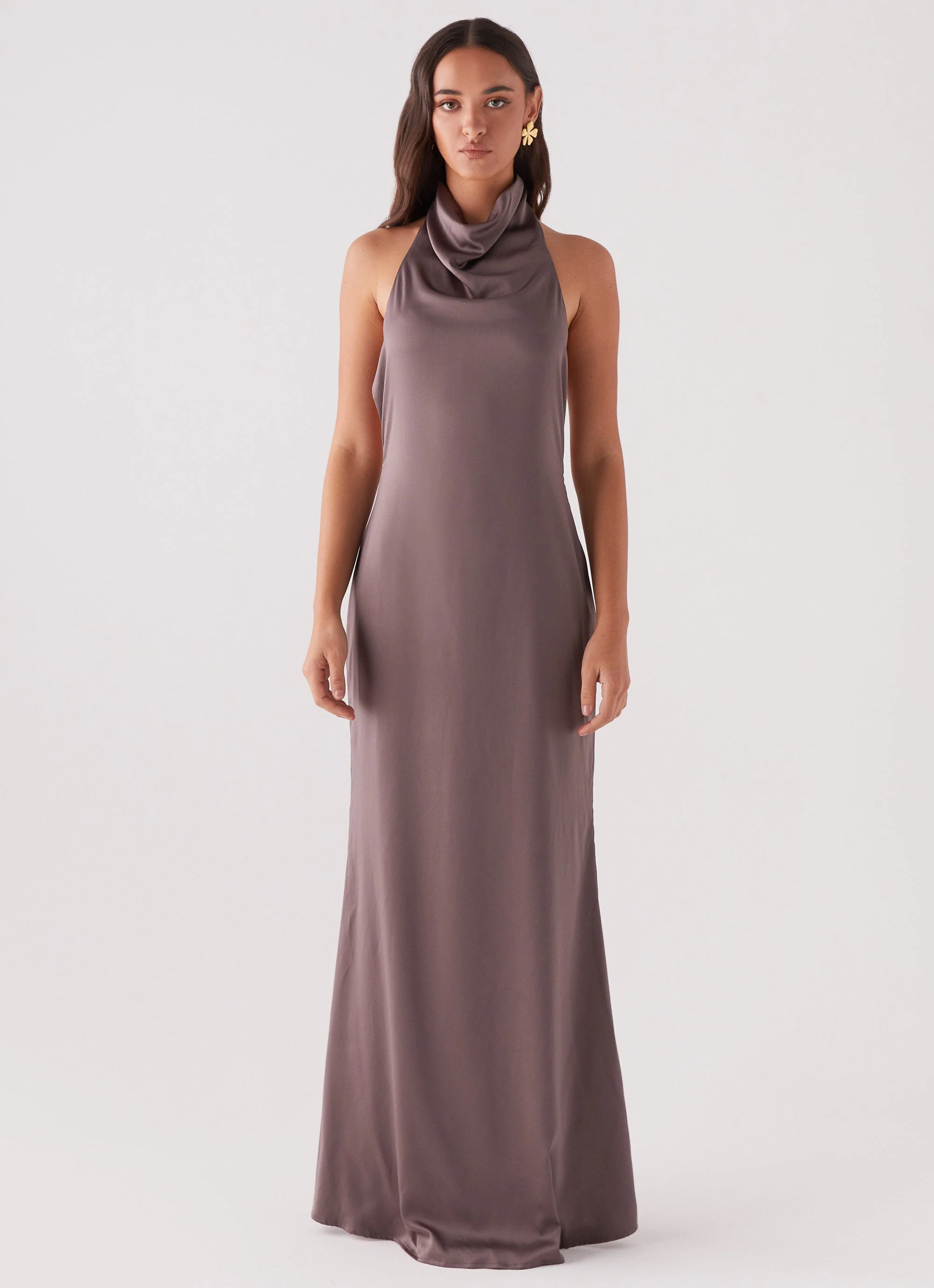 Wynn Satin Maxi Dress - Chocolate - Image 3