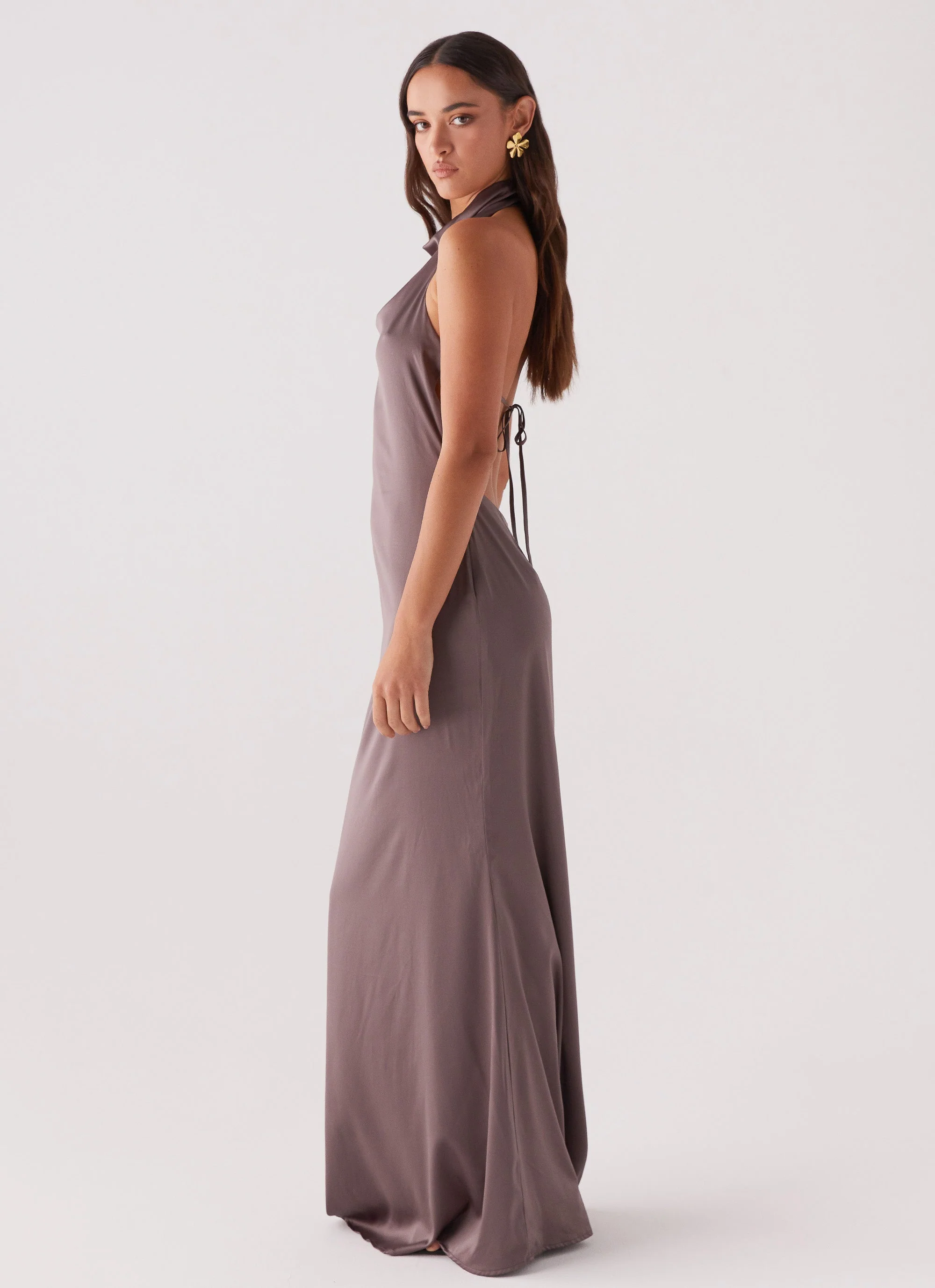 Wynn Satin Maxi Dress - Chocolate - Image 4