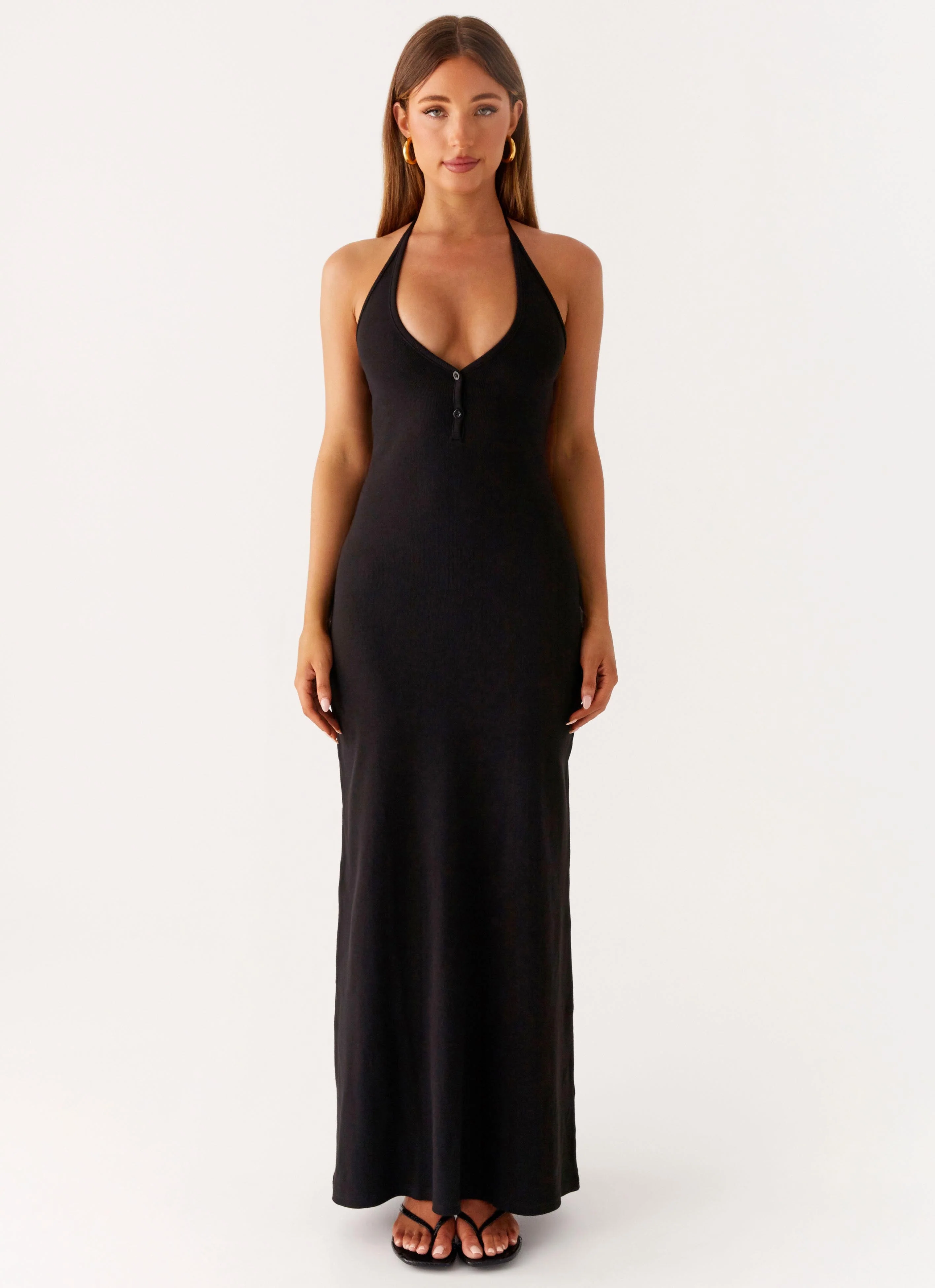 Yaselle Button Front Maxi Dress - Black - Image 2