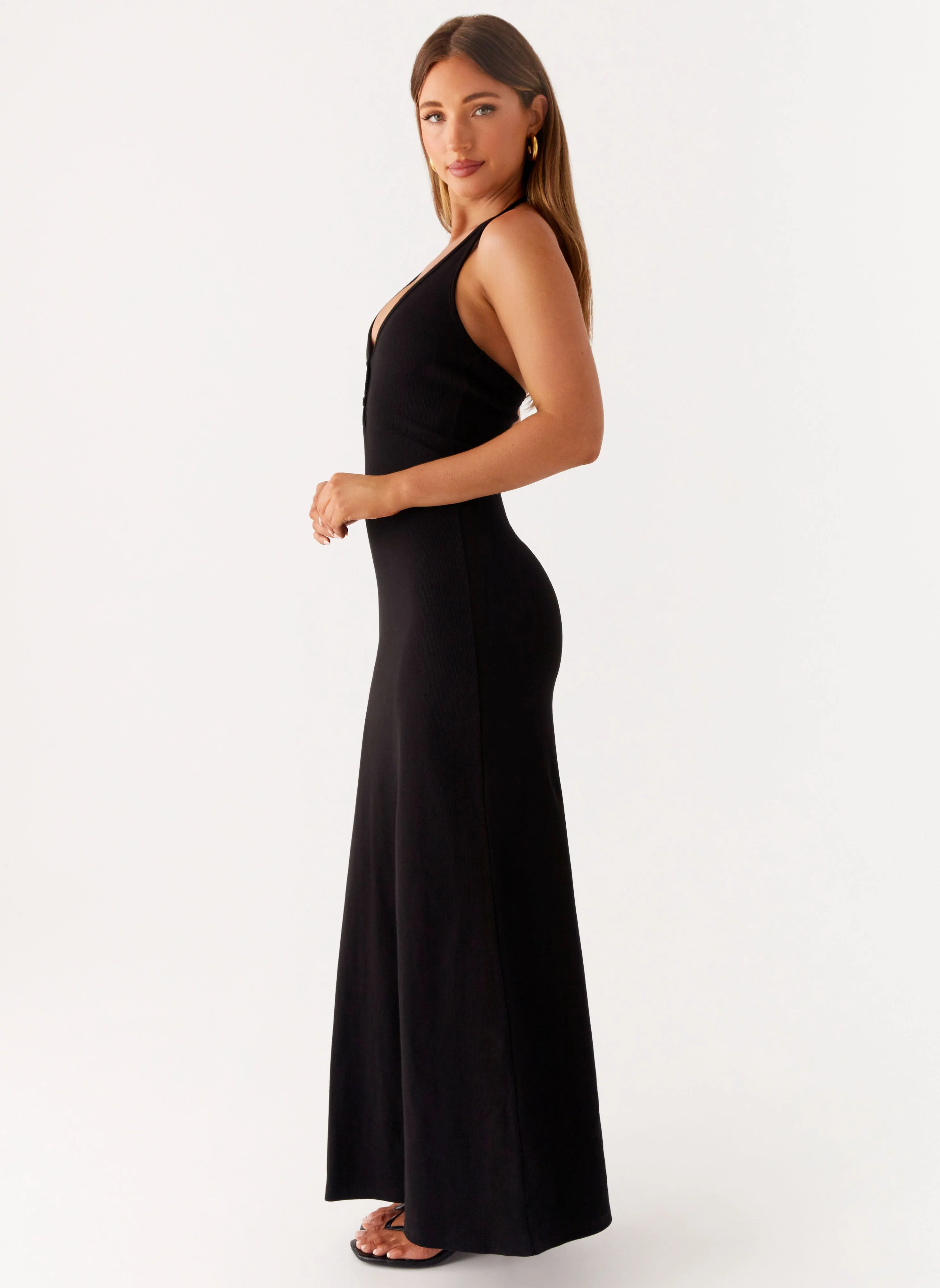 Yaselle Button Front Maxi Dress - Black - Image 3