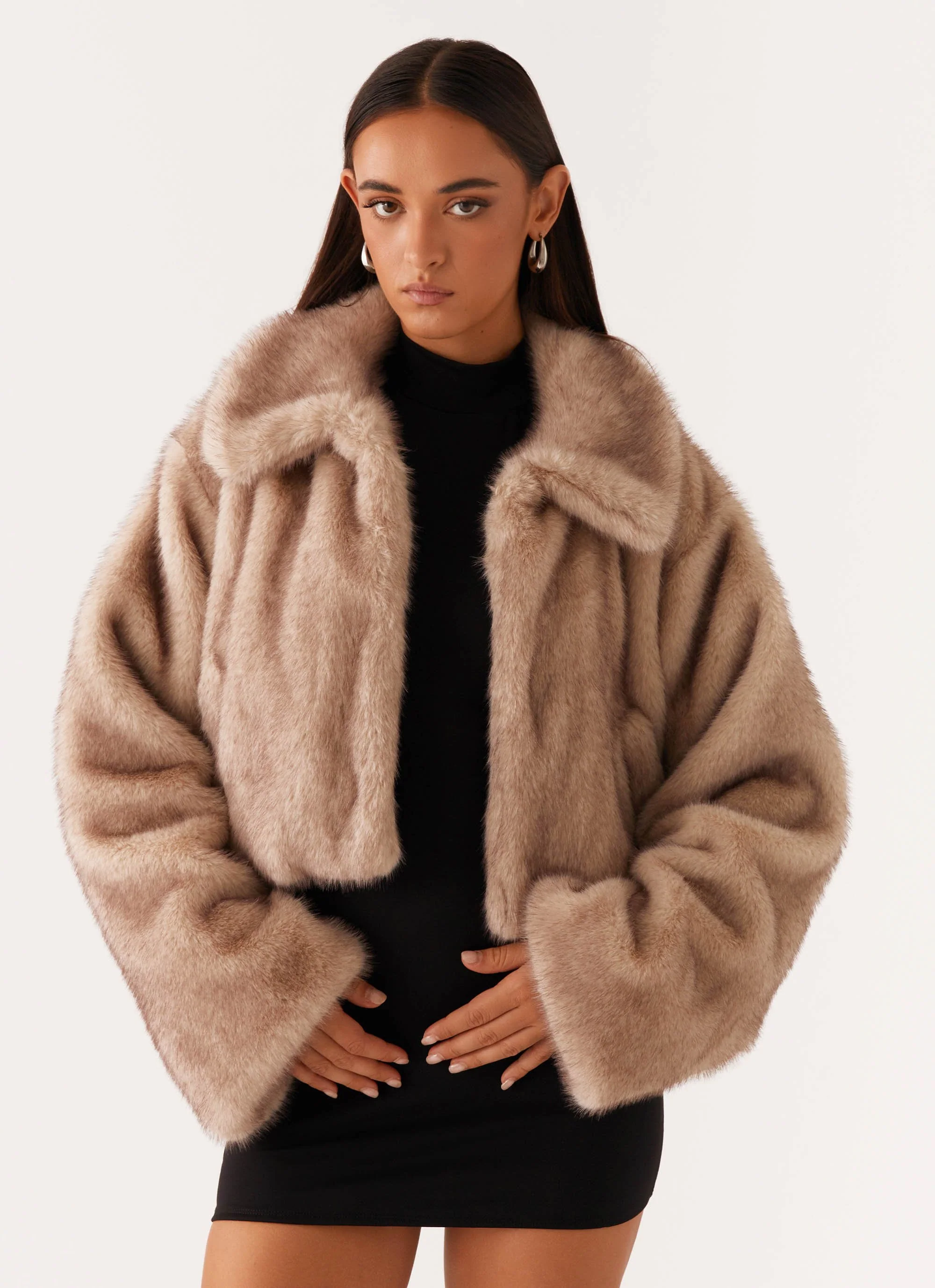 Yasmina Faux Fur Jacket - Beige - Image 11