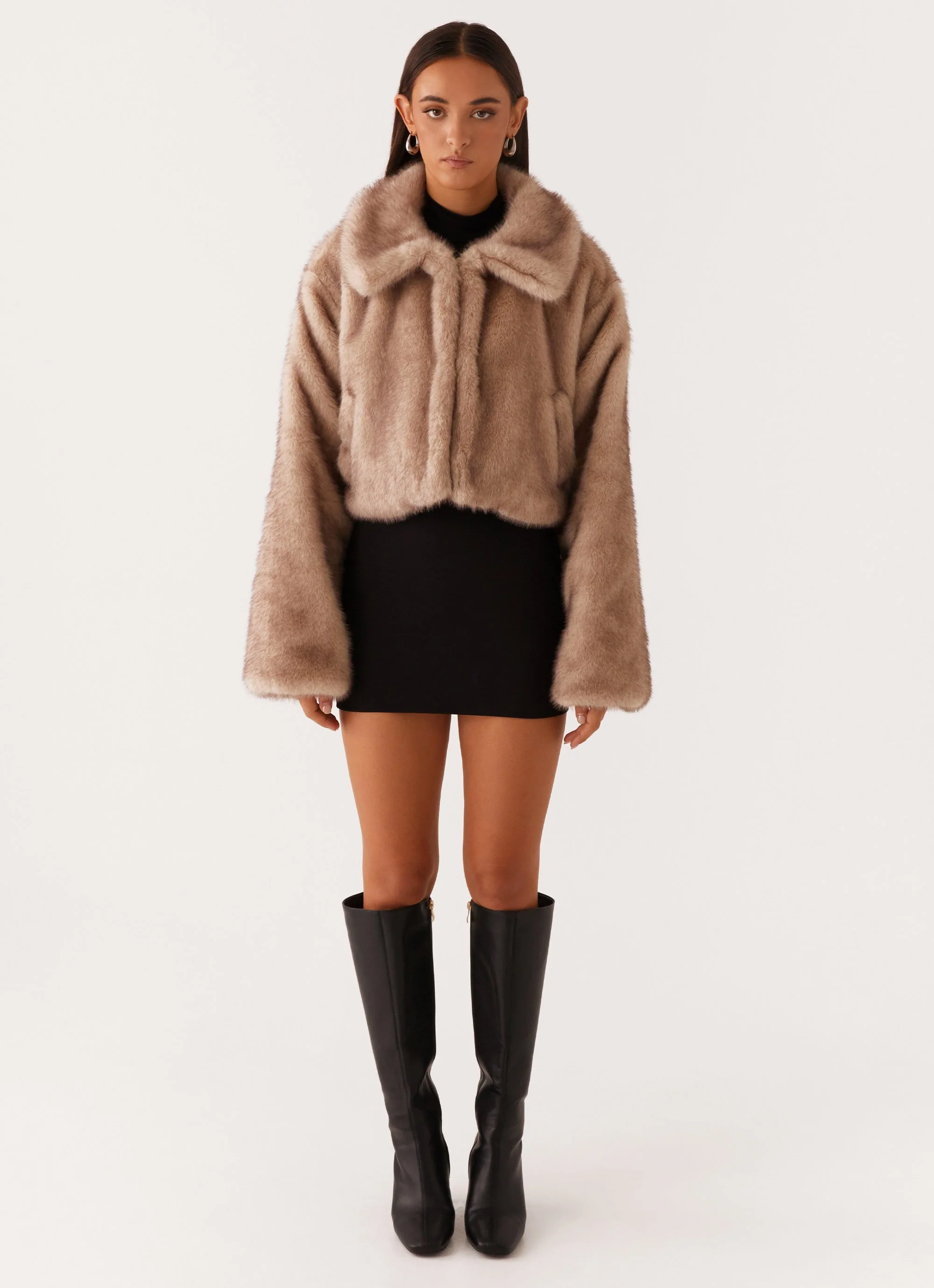 Yasmina Faux Fur Jacket - Beige - Image 2