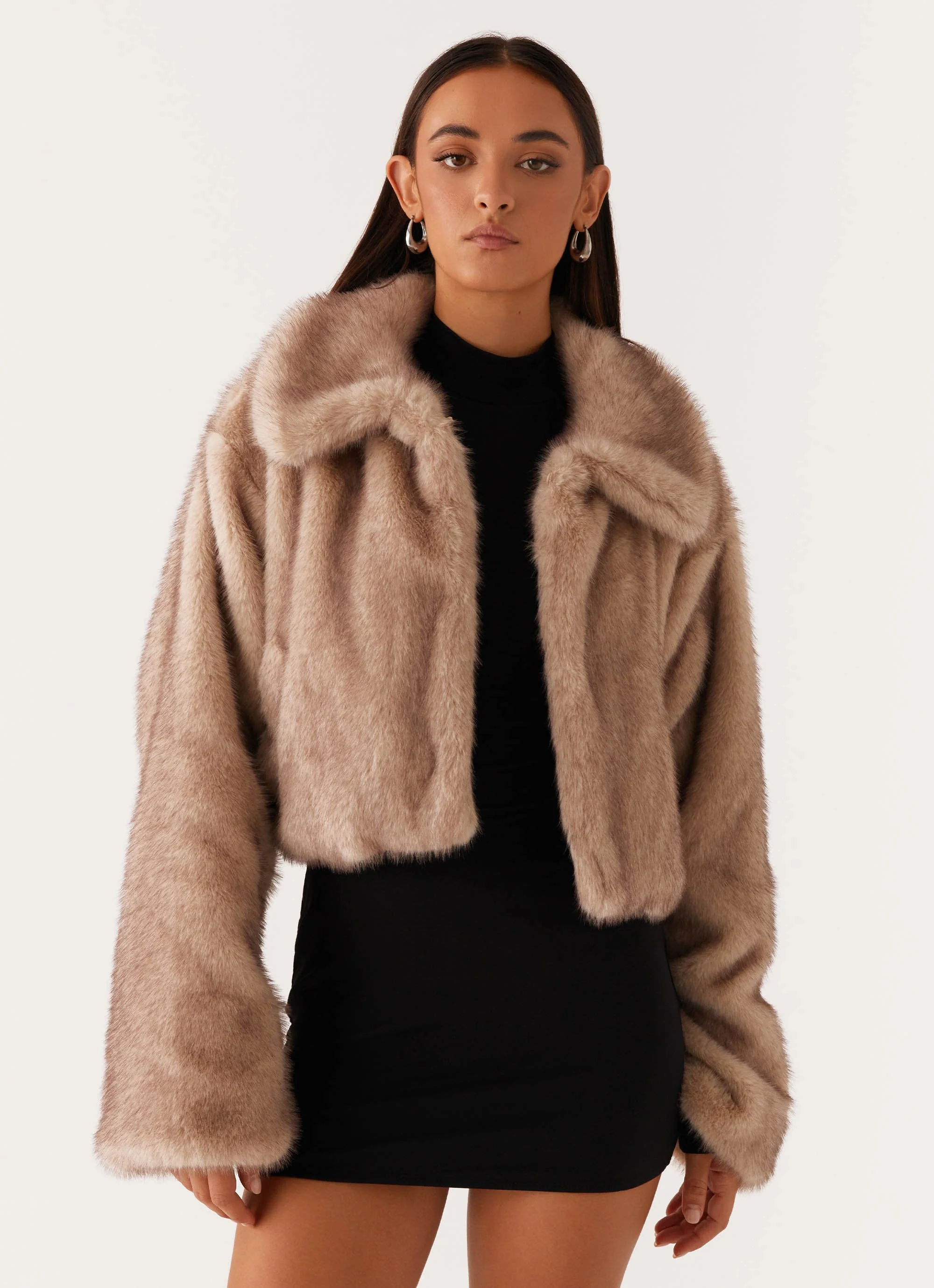 Yasmina Faux Fur Jacket - Beige - Image 5