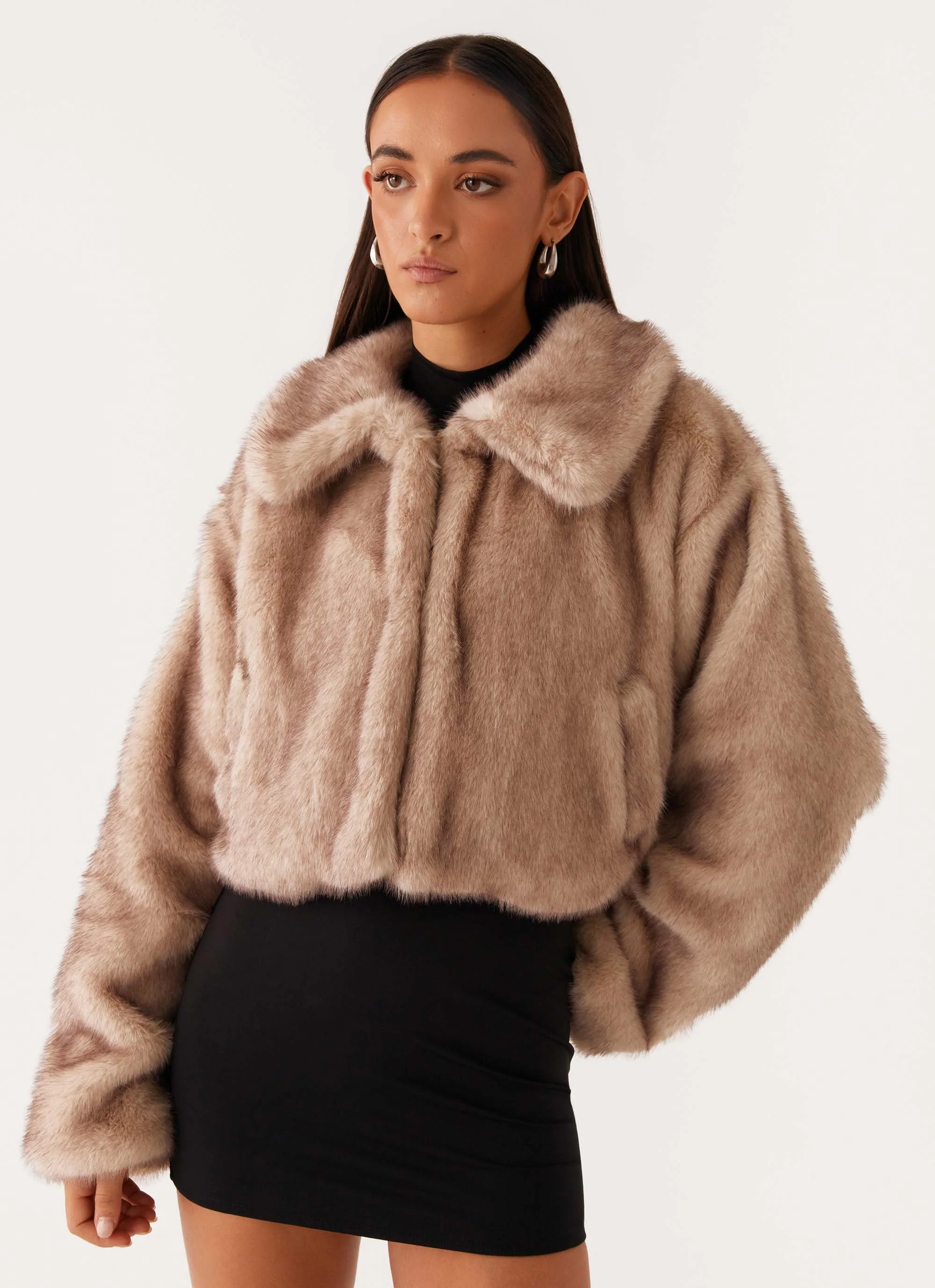 Yasmina Faux Fur Jacket - Beige - Image 6