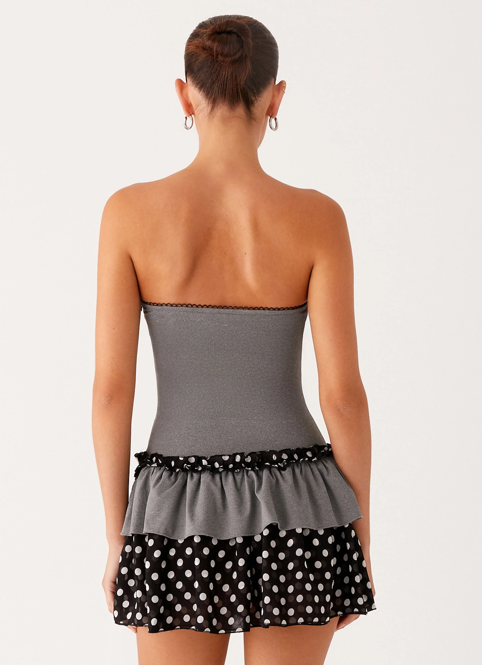 Yerin Strapless Frill Mini Dress - Grey Polkadot - Image 4