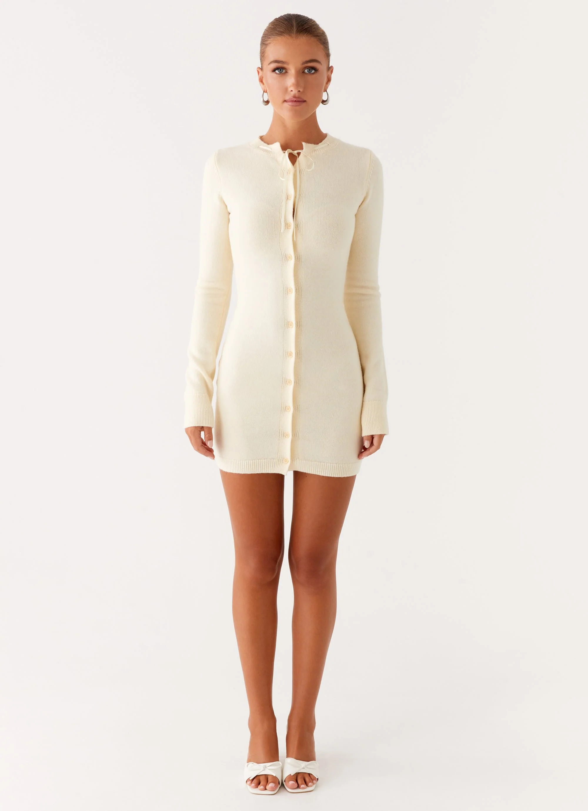 Zaffia Knit Mini Dress - Ivory - Image 3
