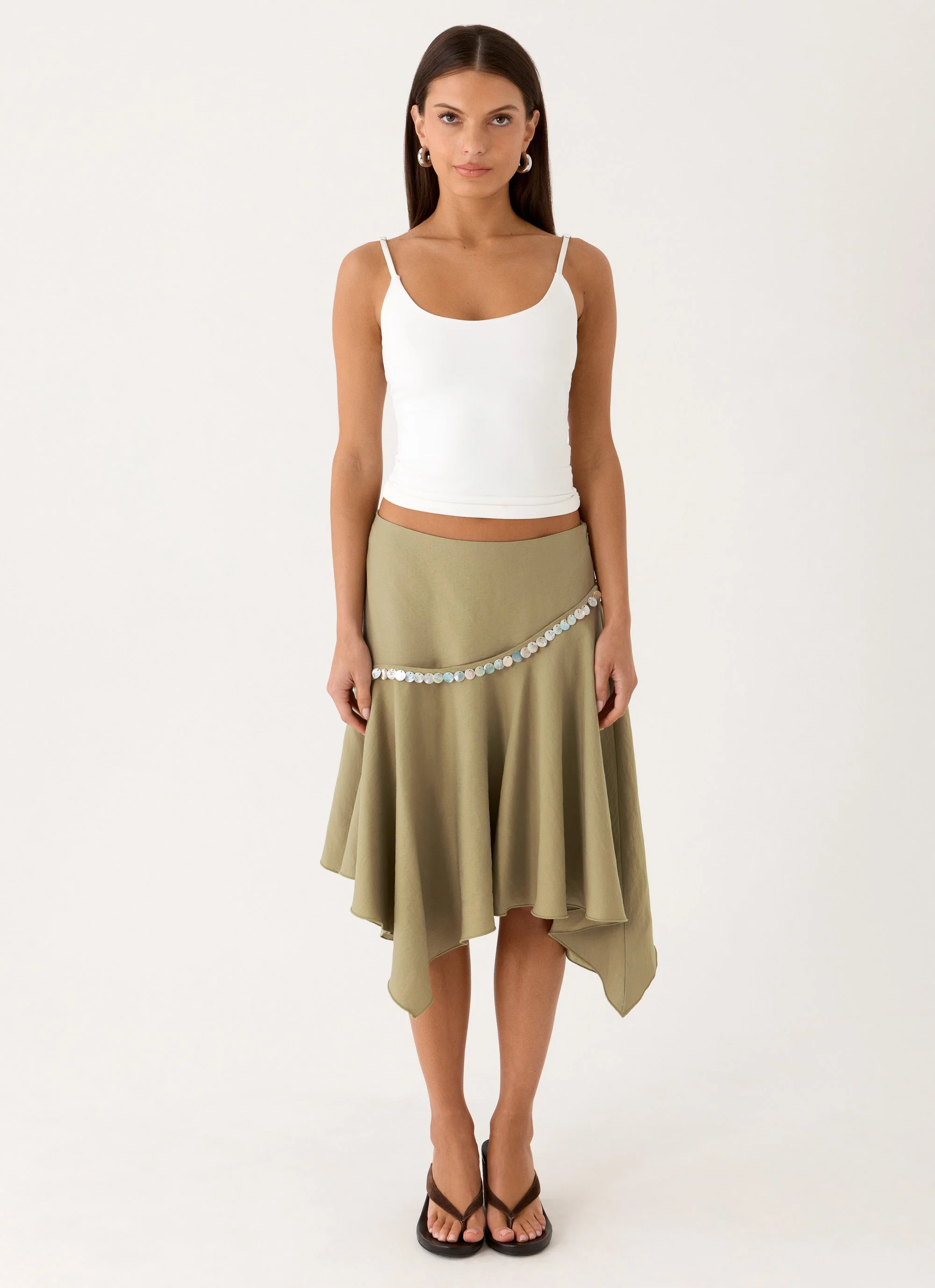 Zafira Midi Skirt - Pale Olive - Image 6