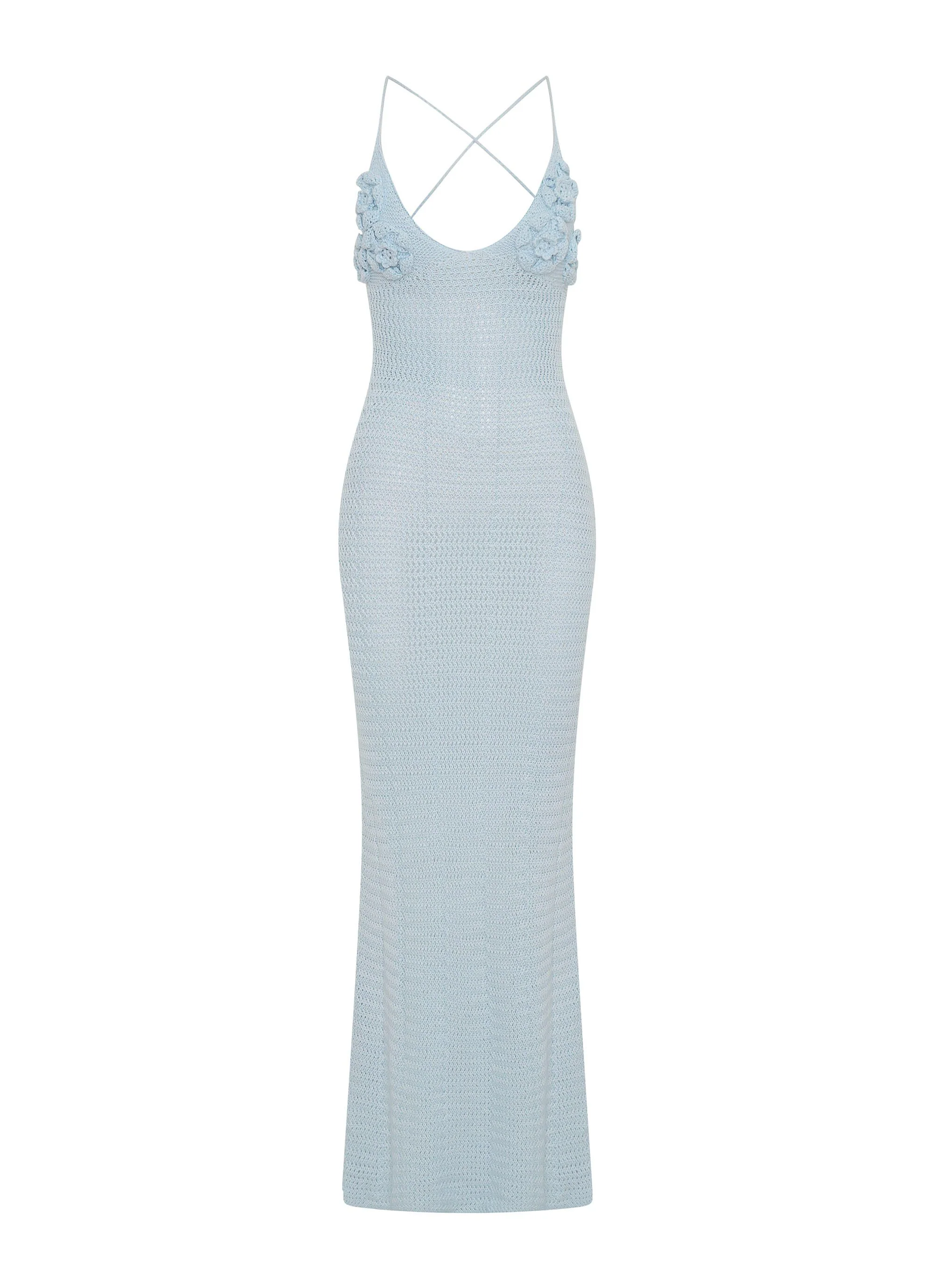Zara Rose Crochet Maxi Dress - Blue - Image 3