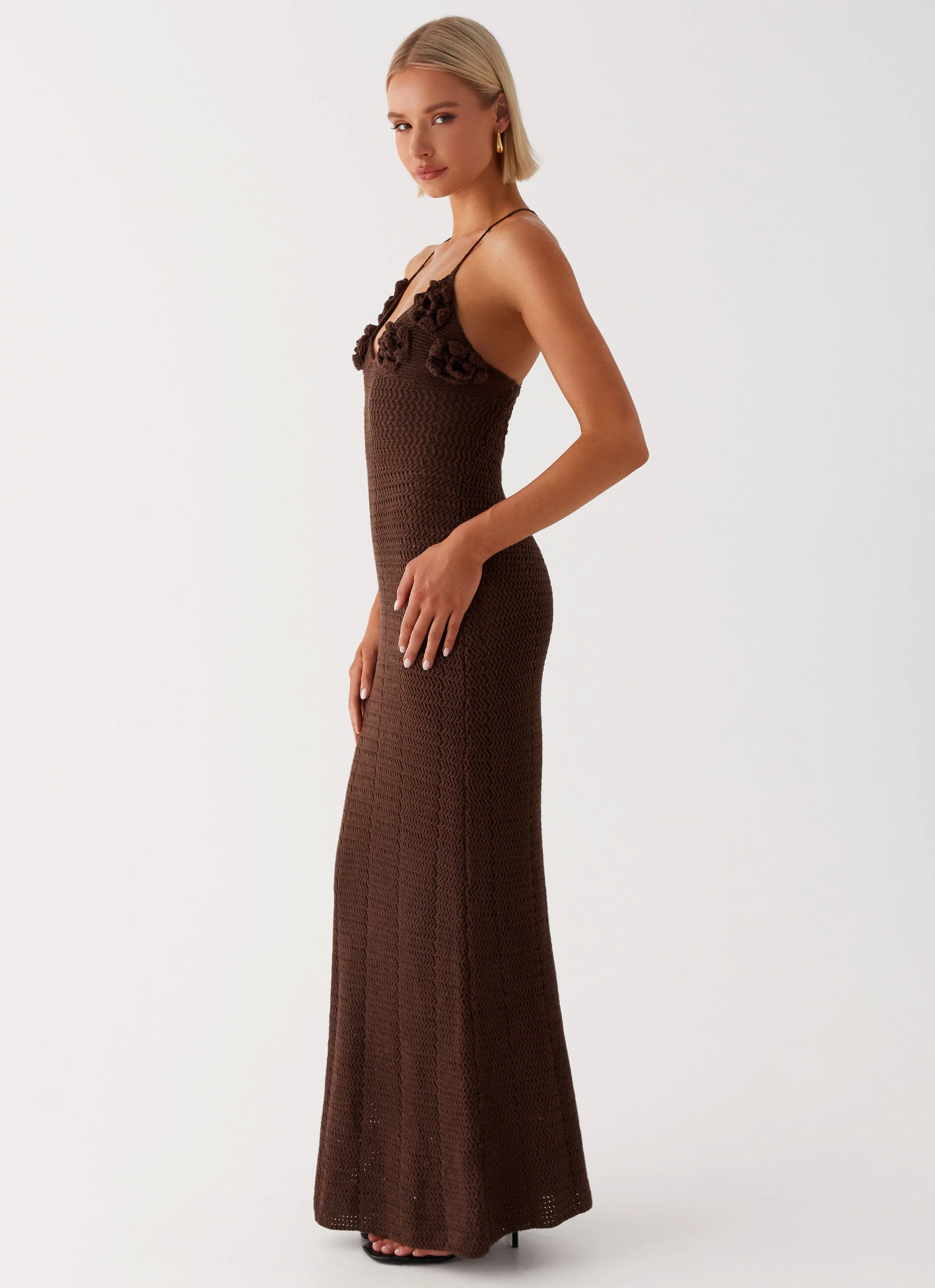 Zara Rose Crochet Maxi Dress - Chocolate - Image 3