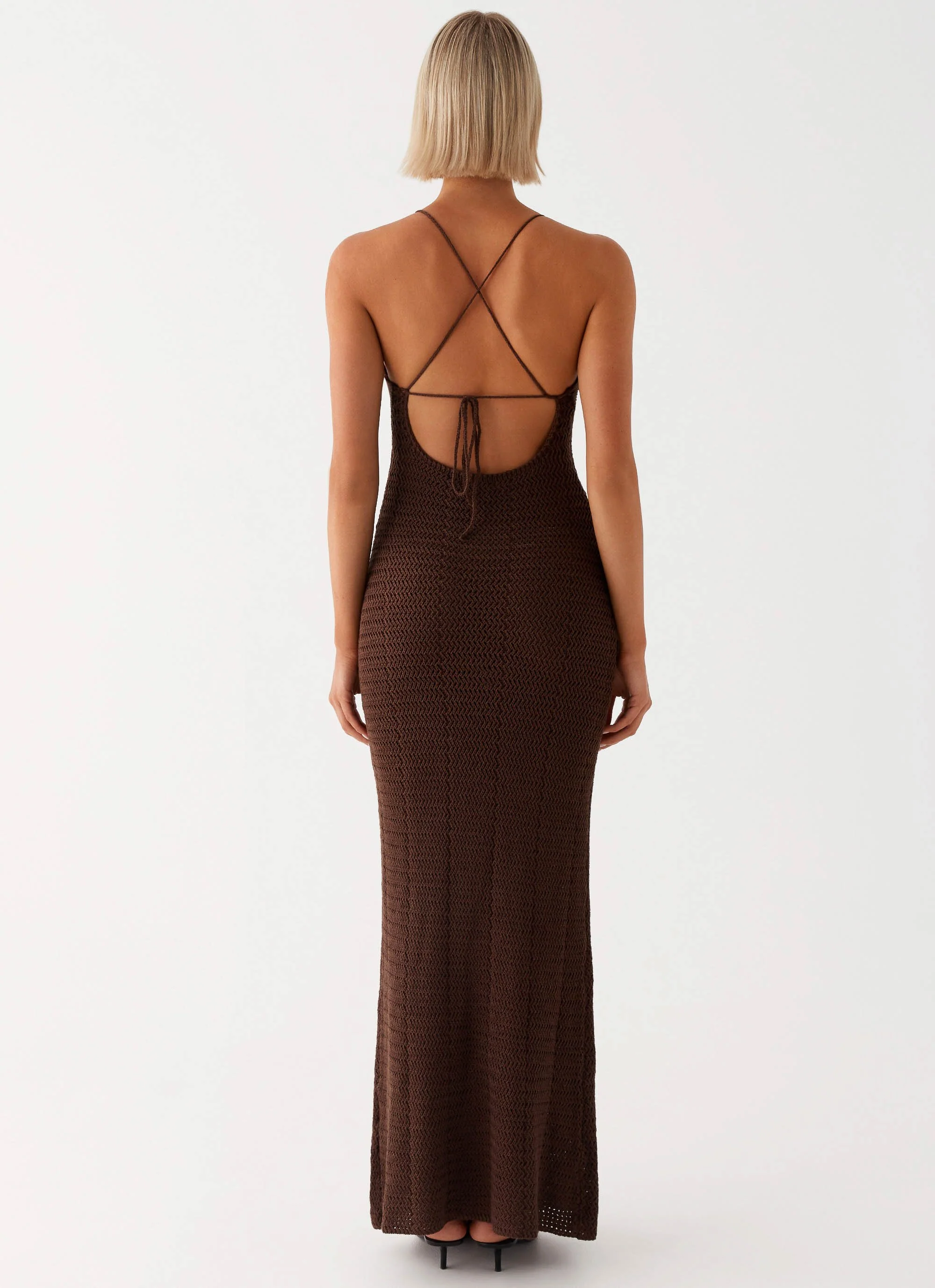 Zara Rose Crochet Maxi Dress - Chocolate - Image 4