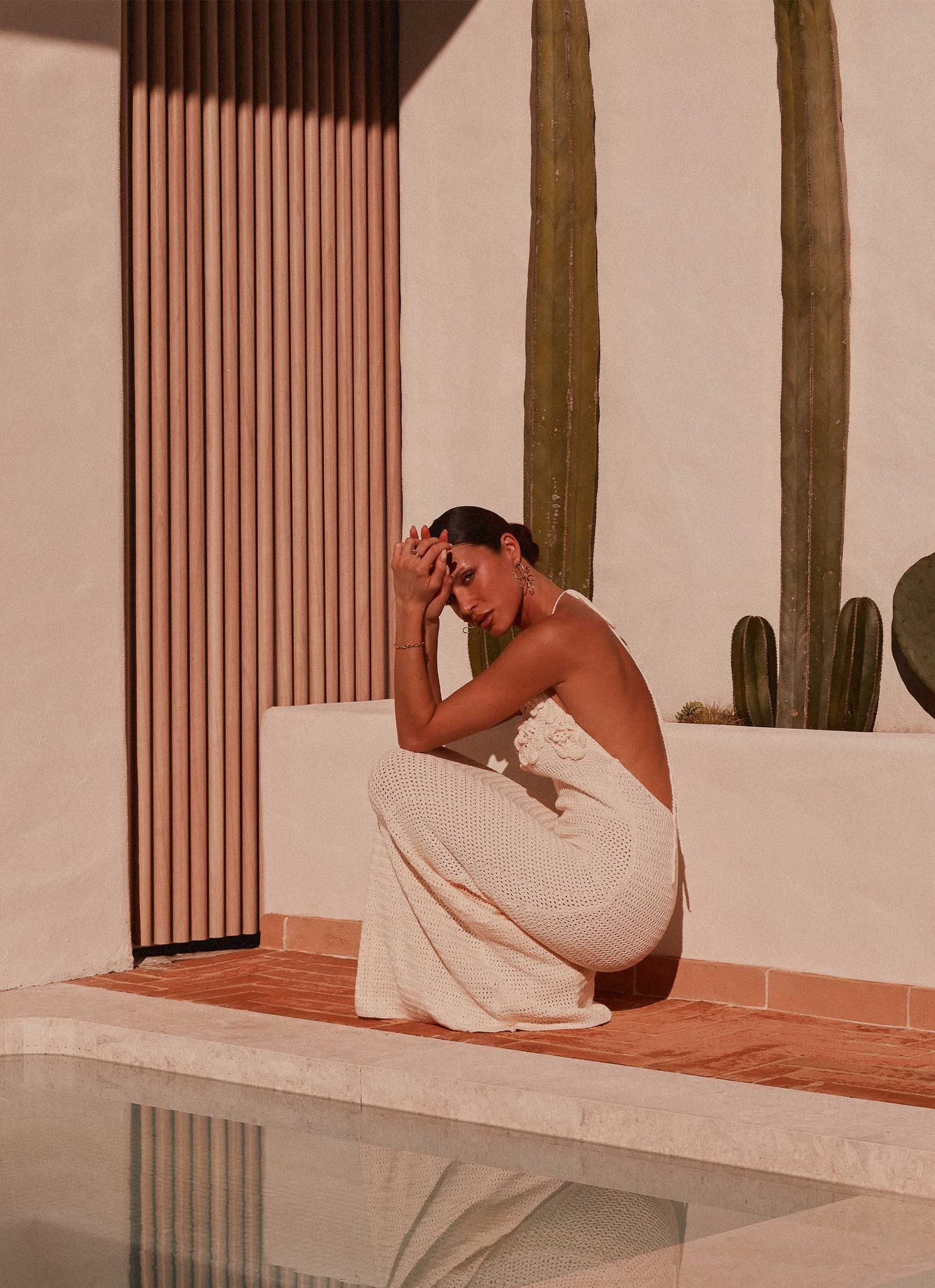 Zara Rose Crochet Maxi Dress - Ivory - Image 2