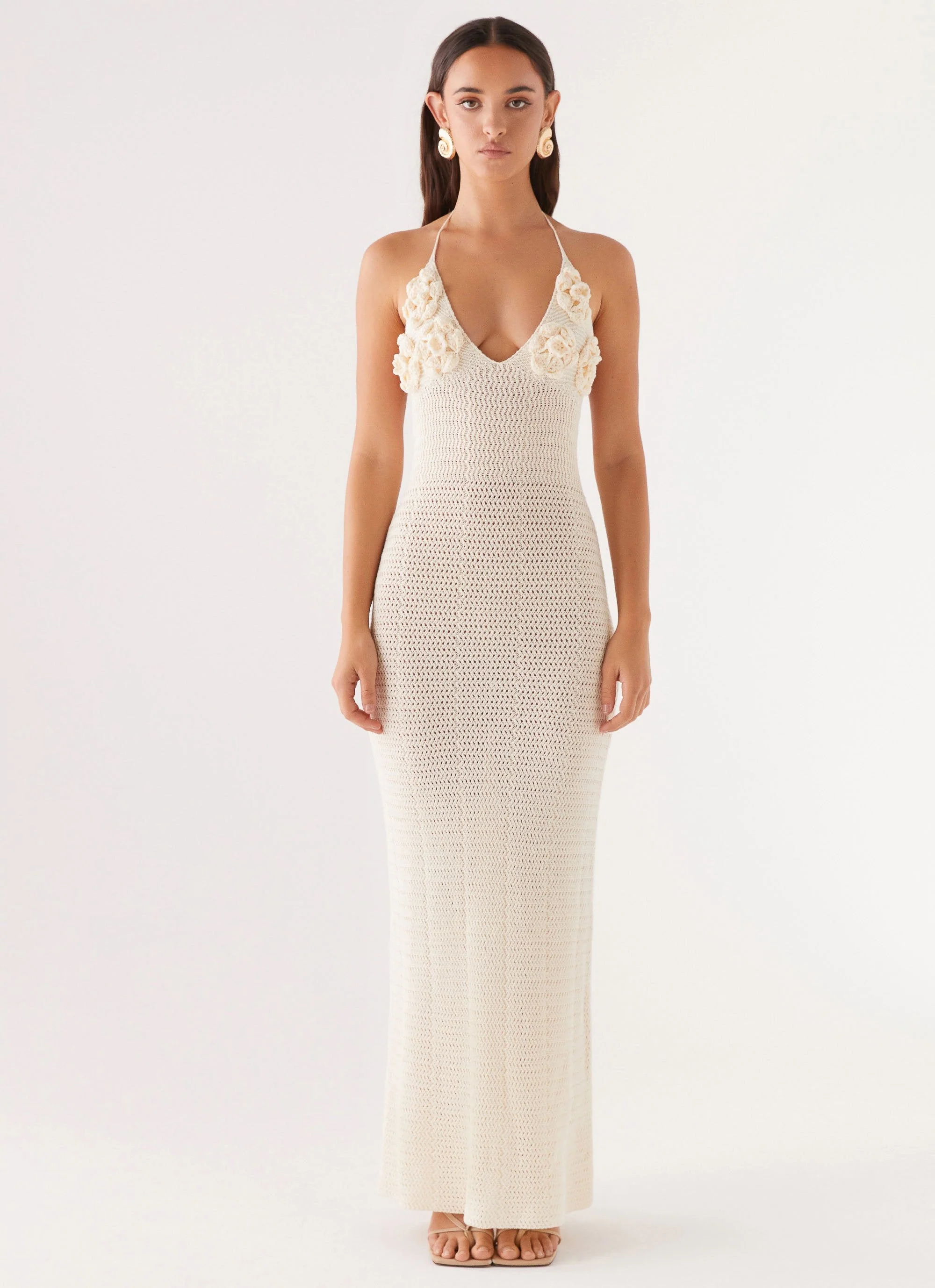 Zara Rose Crochet Maxi Dress - Ivory - Image 3