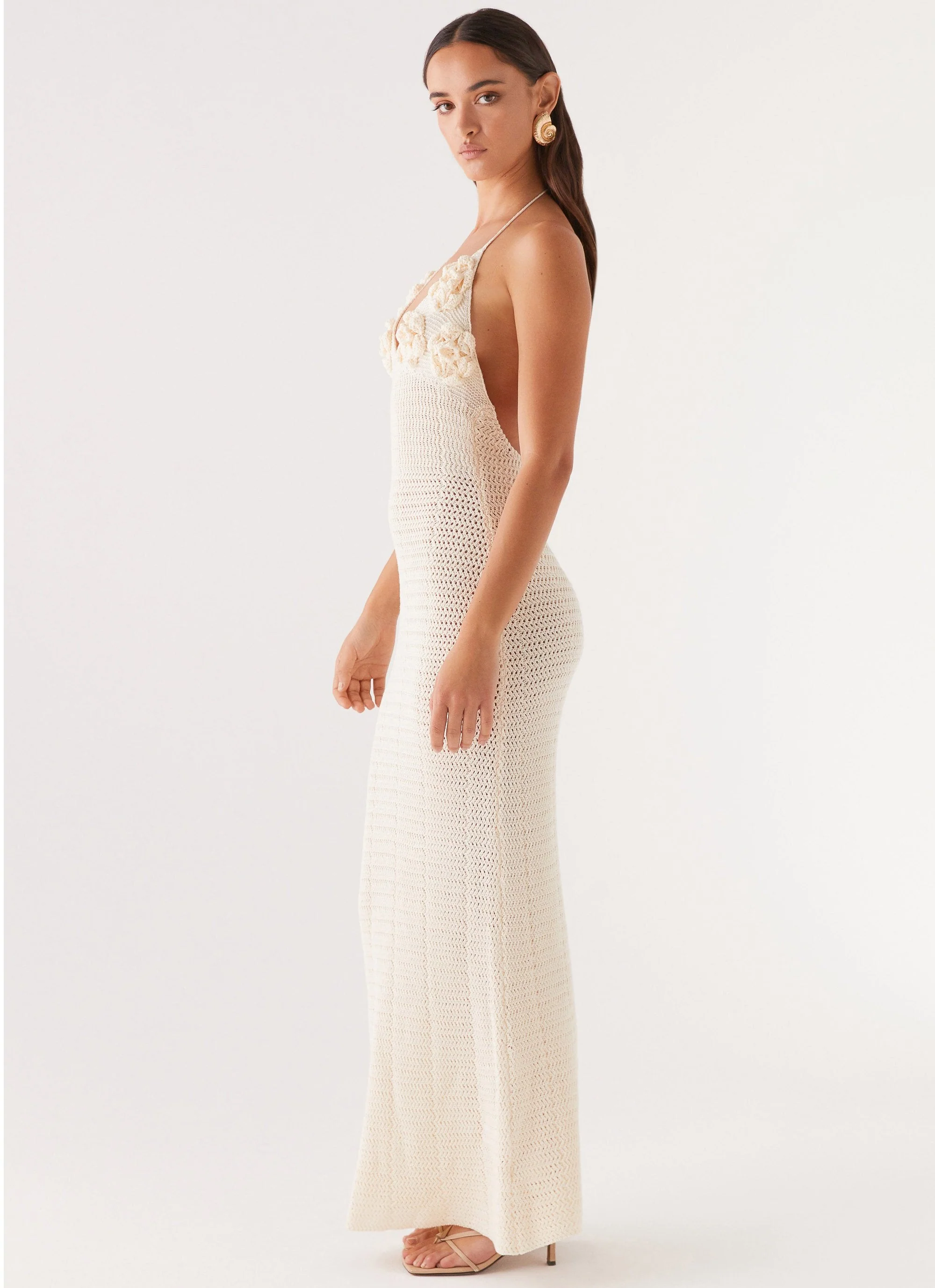 Zara Rose Crochet Maxi Dress - Ivory - Image 4