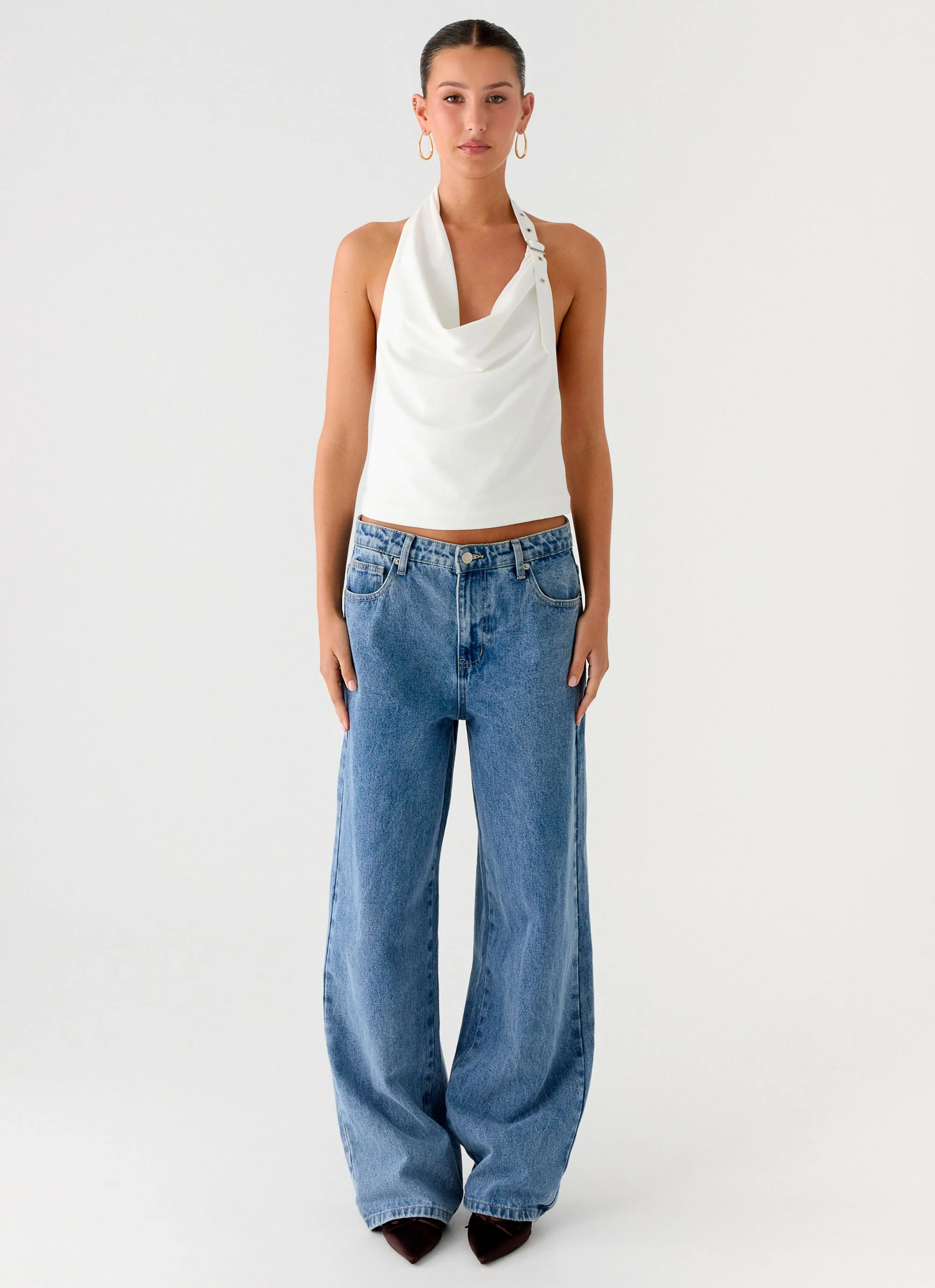 Zaylee Belt Cowl Top - White - Image 2