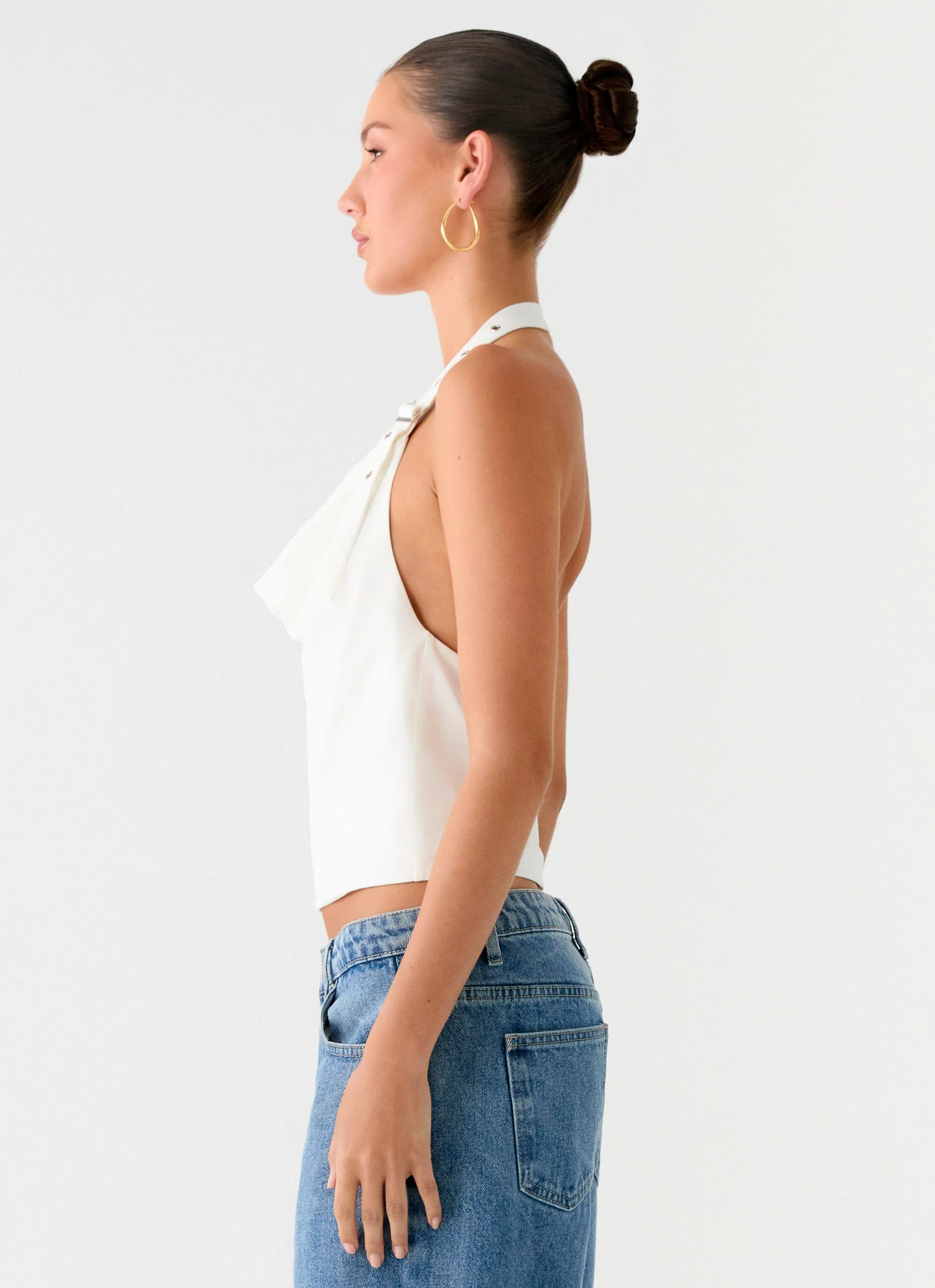 Zaylee Belt Cowl Top - White - Image 3