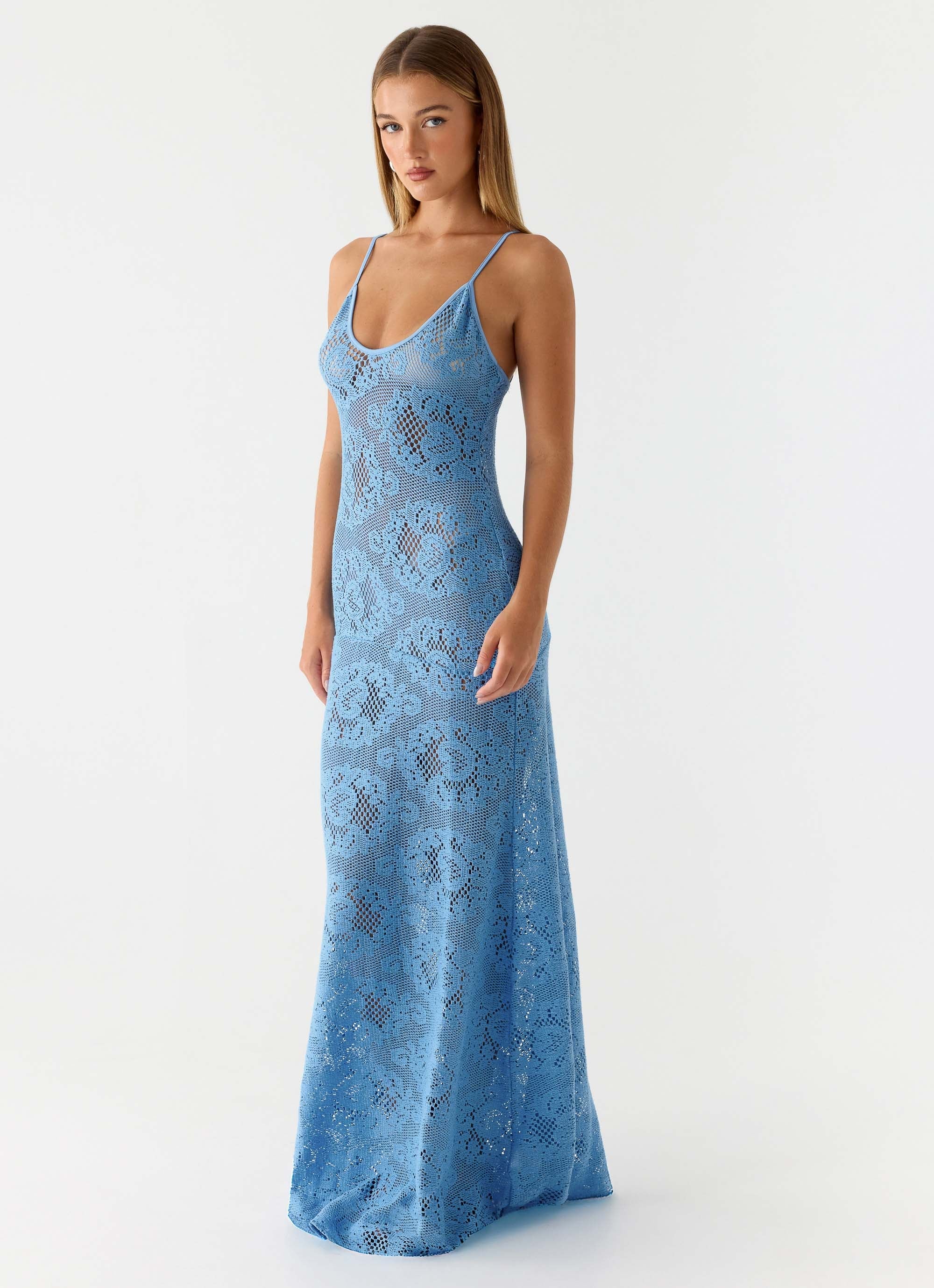 Zelella Crochet Maxi Dress - Bright Blue - Image 3