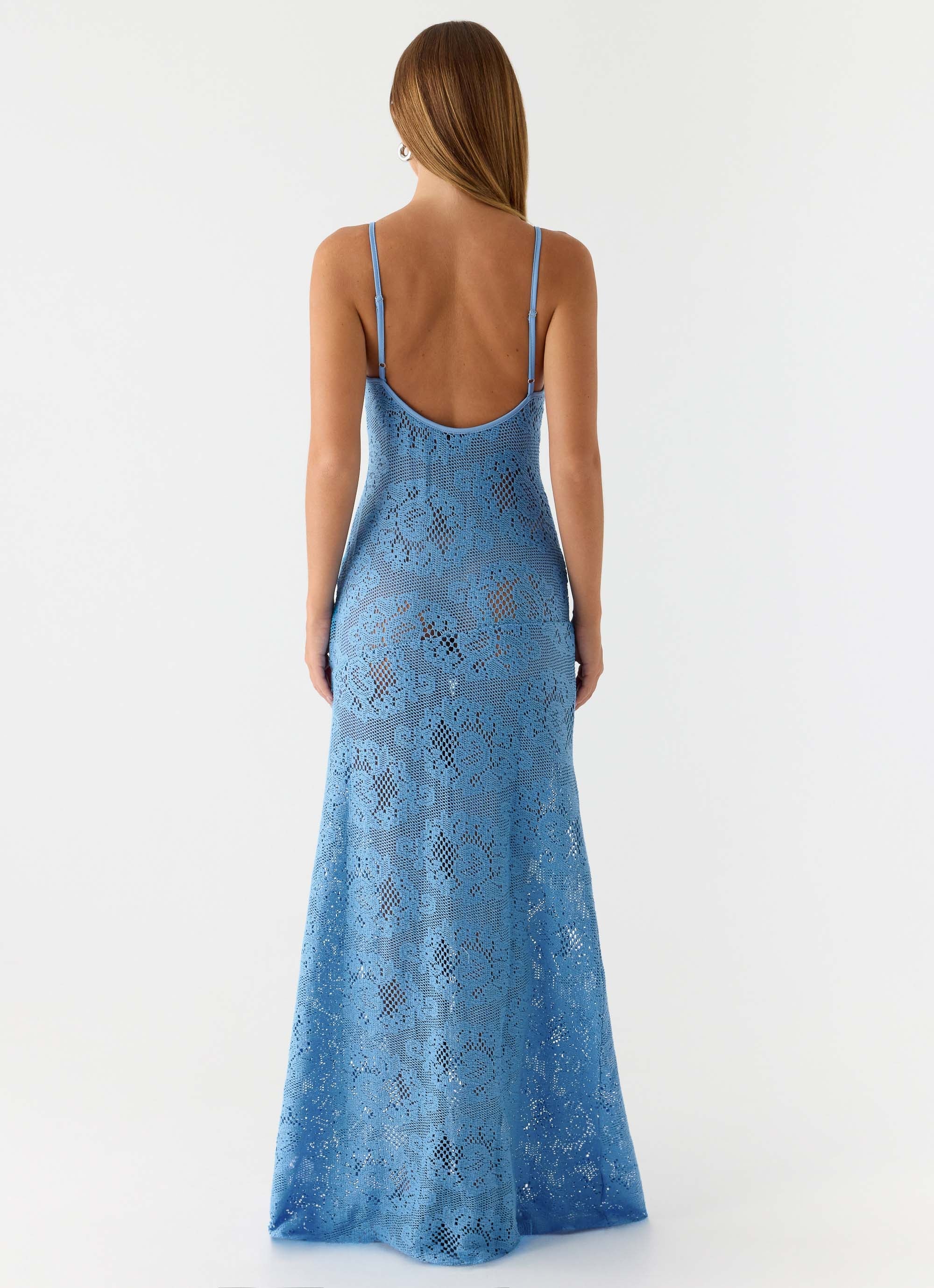 Zelella Crochet Maxi Dress - Bright Blue - Image 4