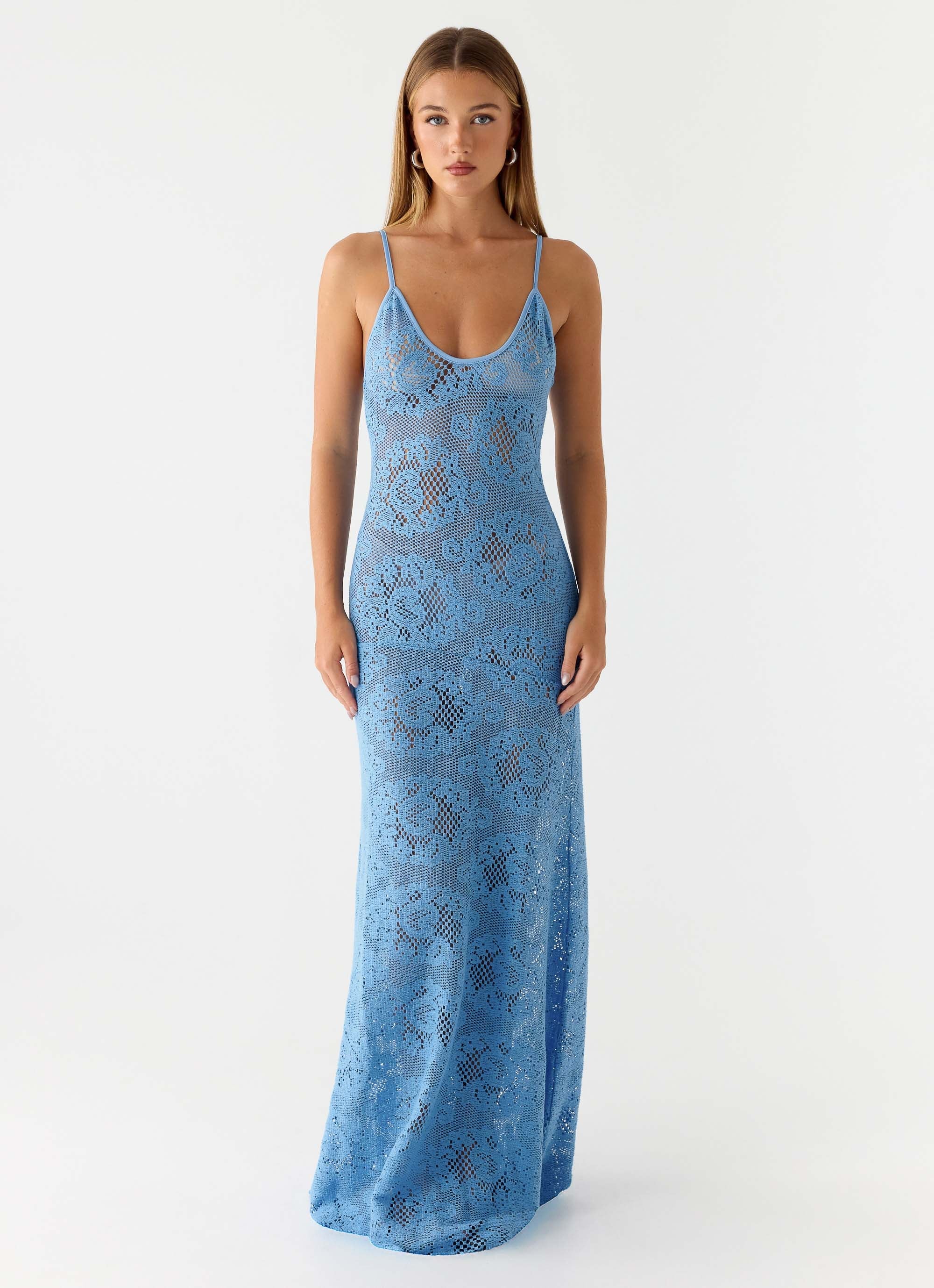 Zelella Crochet Maxi Dress - Bright Blue - Image 5