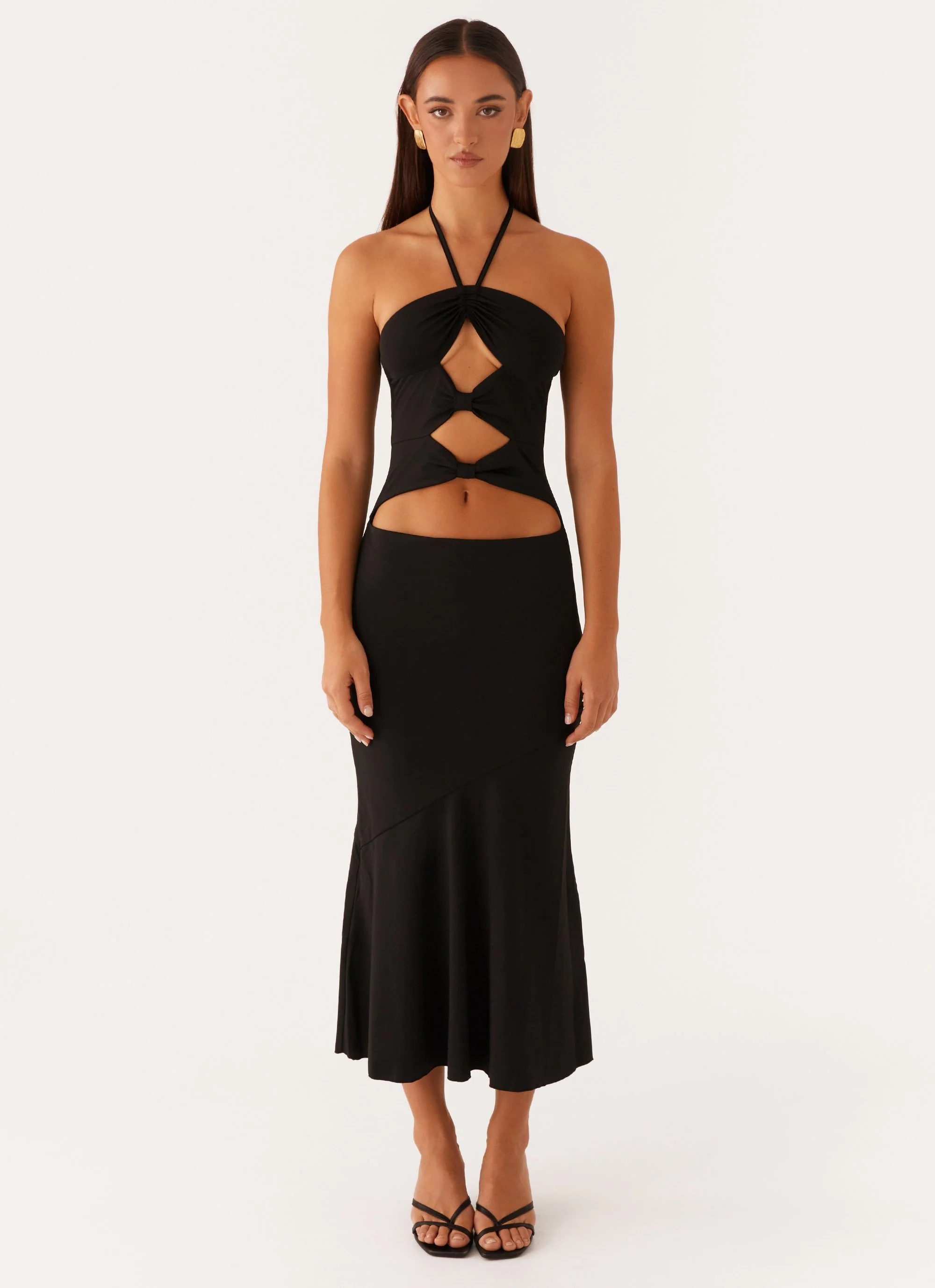 Zena Halterneck Midi Dress - Black - Image 2