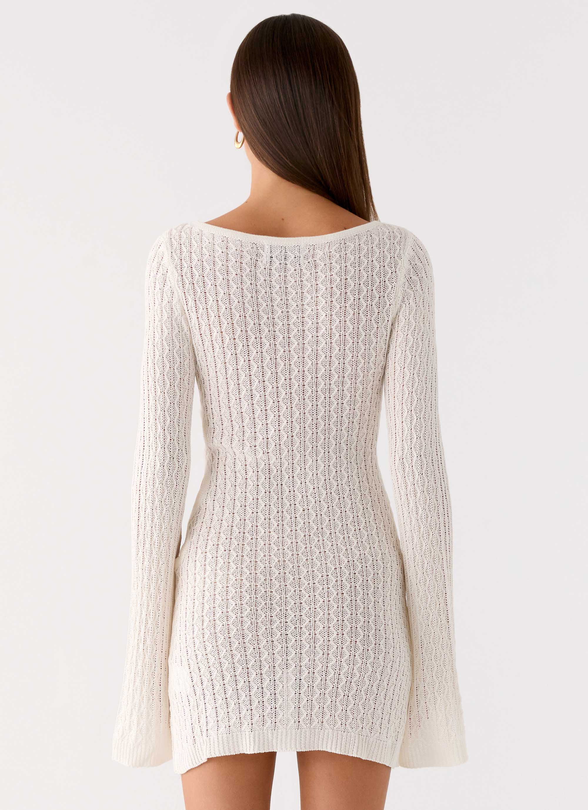 Zenzi Long Sleeve Crochet Mini Dress - White - Image 3