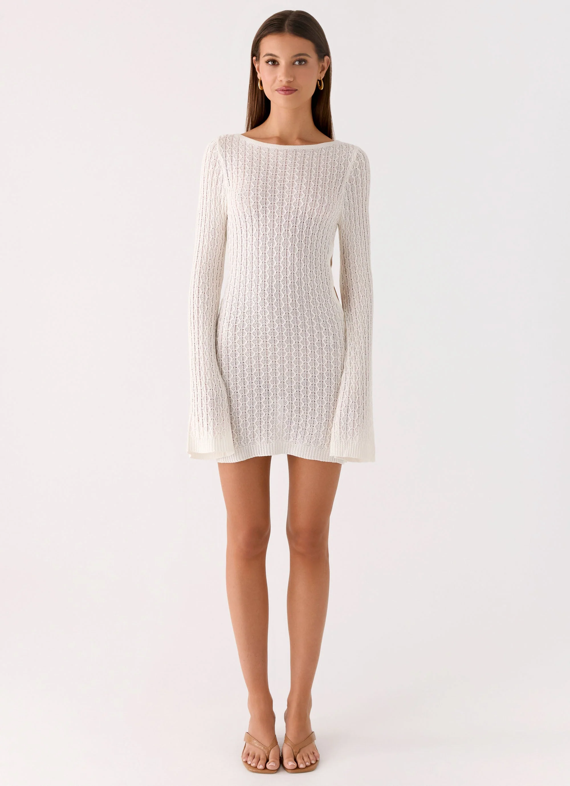 Zenzi Long Sleeve Crochet Mini Dress - White - Image 4
