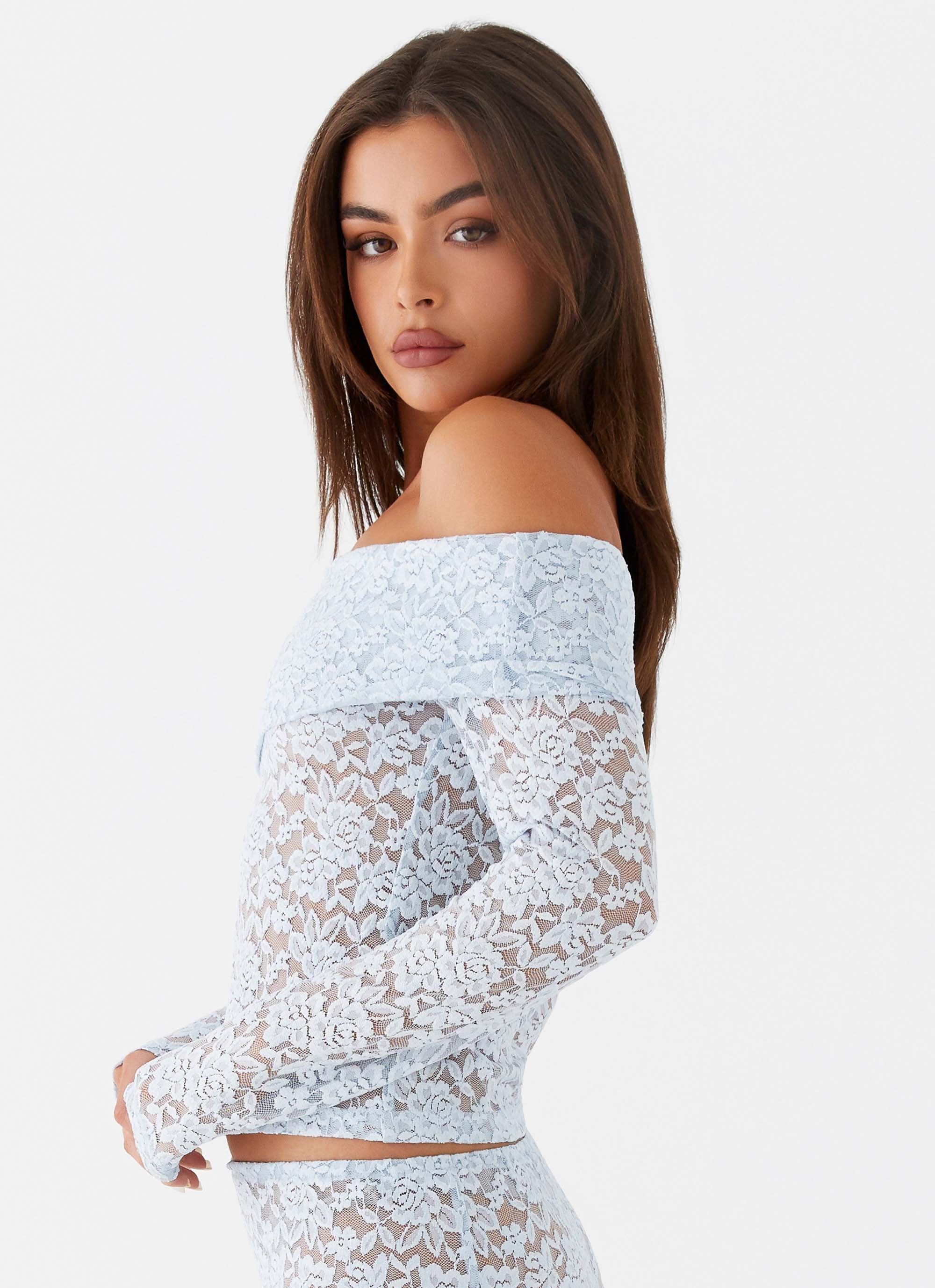 Zephyra Lace Long Sleeve Top - Blue Cloud - Image 3