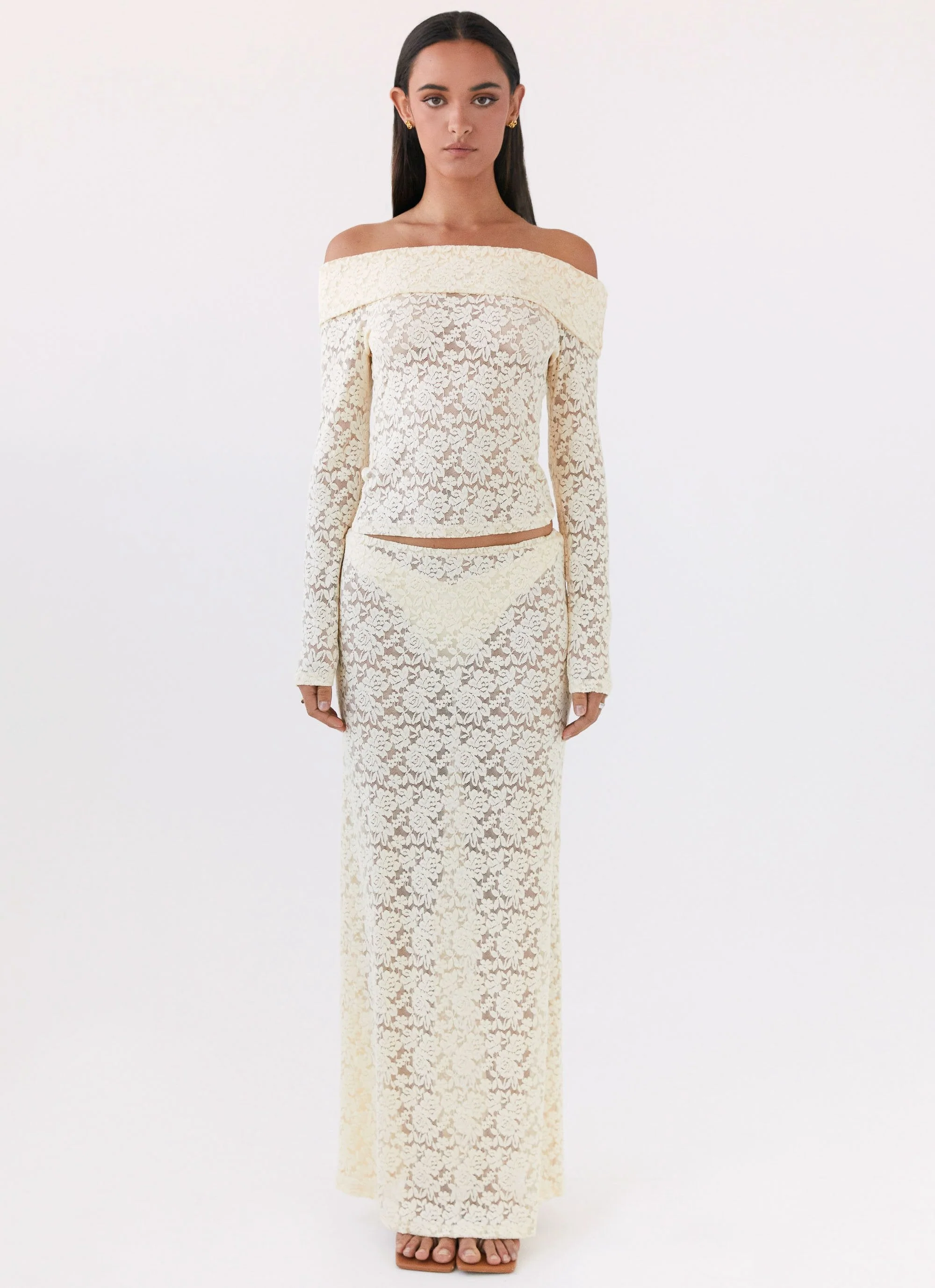 Zephyra Lace Long Sleeve Top - Natural - Image 2