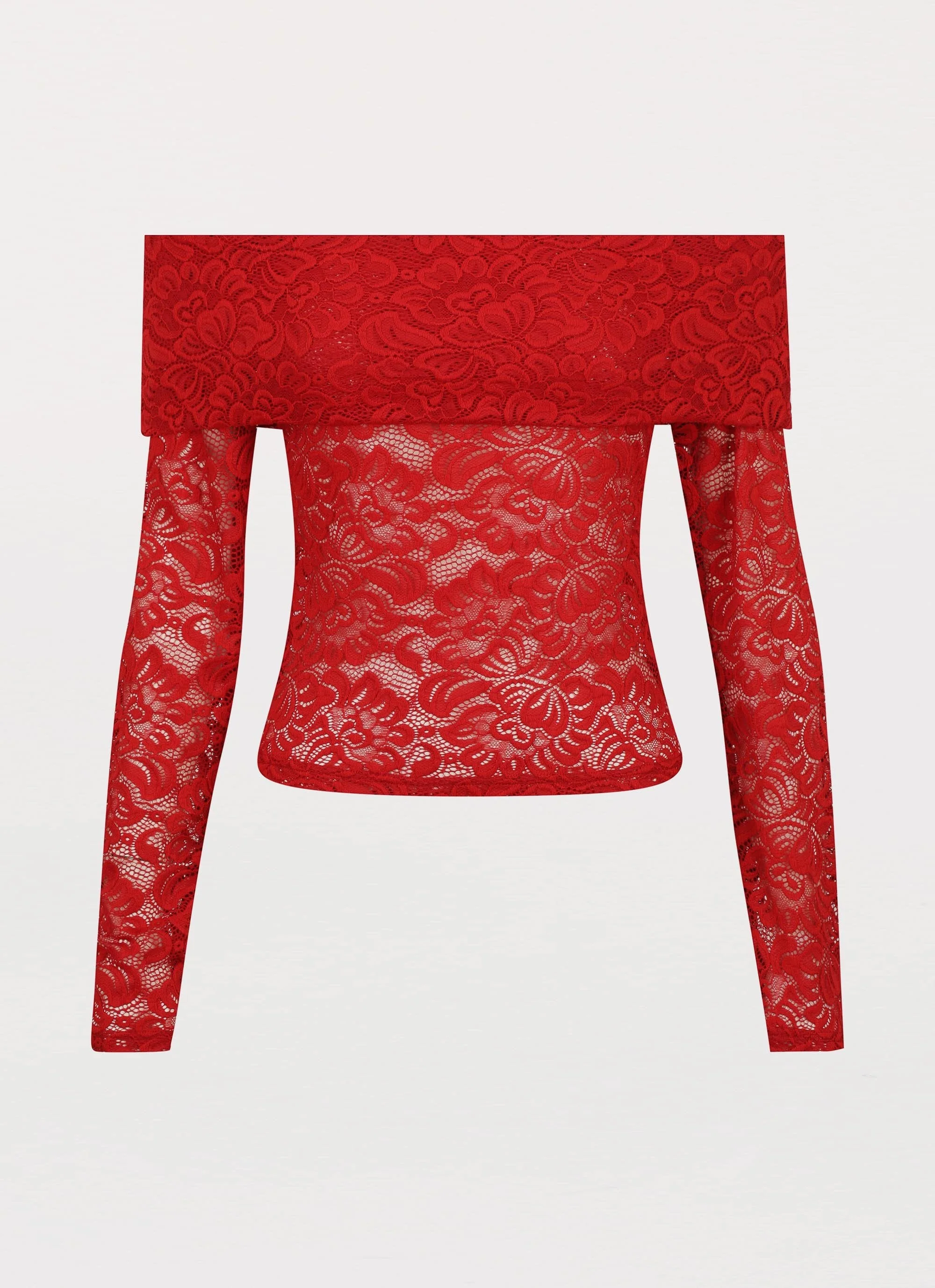 Zephyra Lace Long Sleeve Top - Red - Image 3