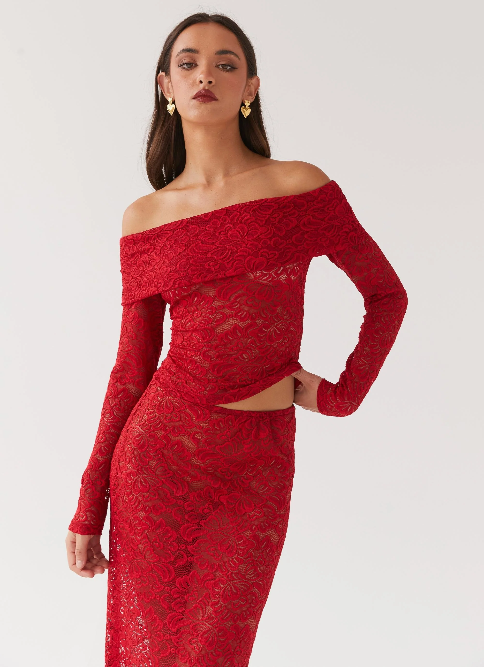 Zephyra Lace Long Sleeve Top - Red - Image 5