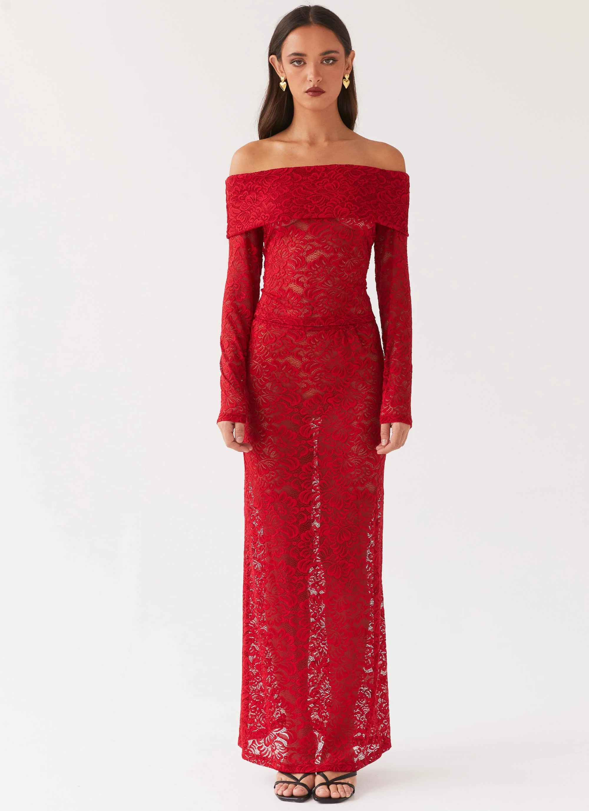 Zephyra Lace Long Sleeve Top - Red - Image 7