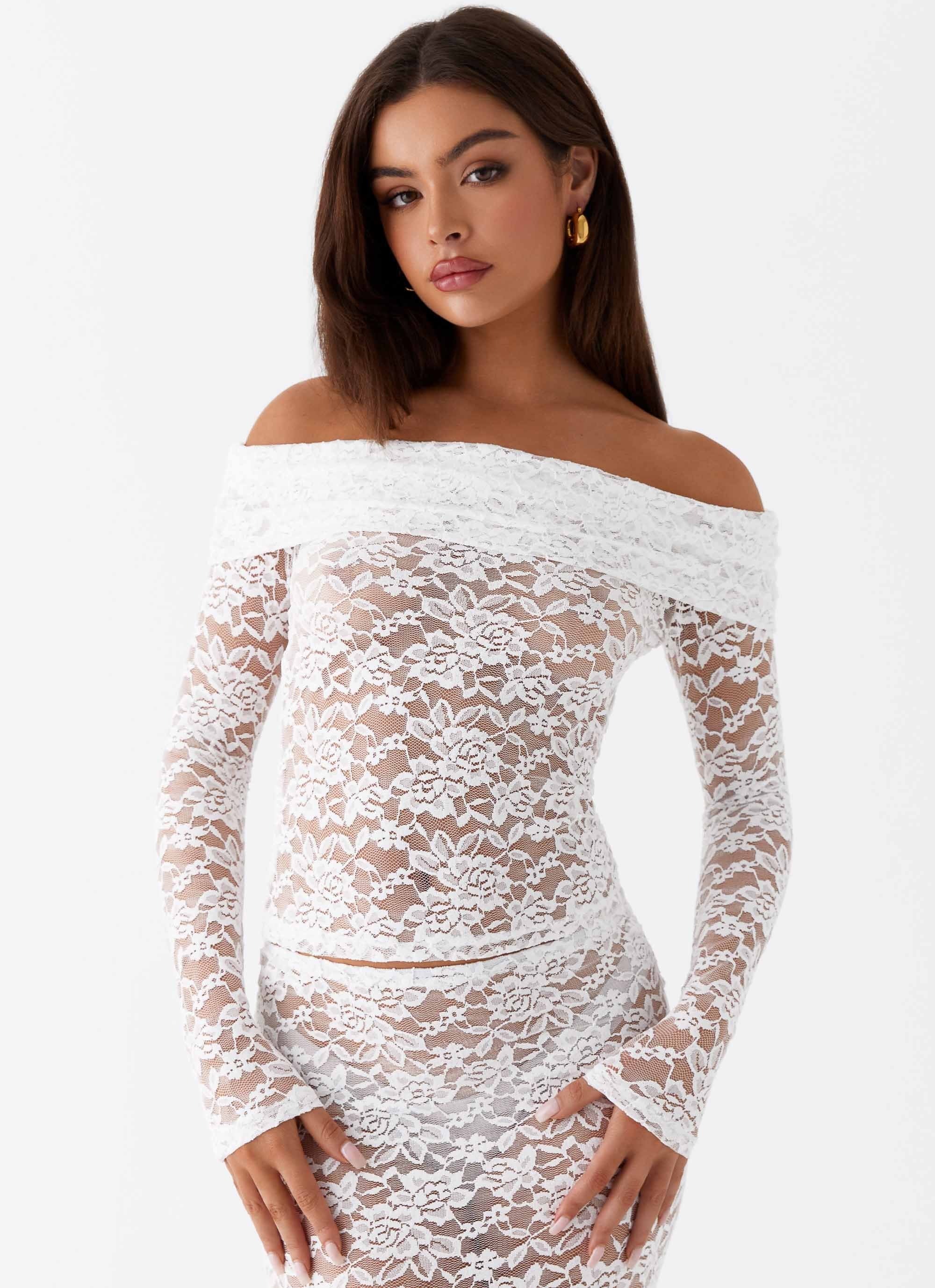 Zephyra Lace Long Sleeve Top - White - Image 5
