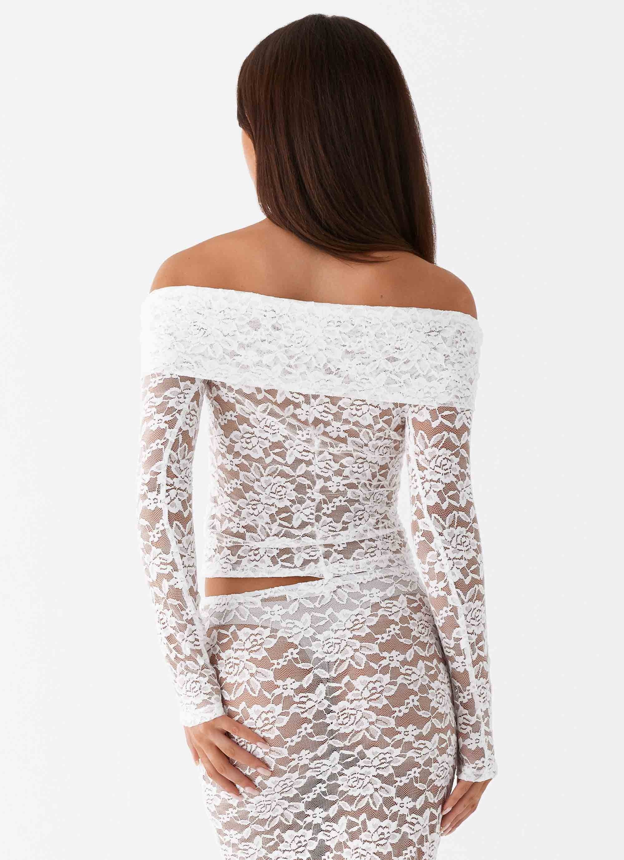 Zephyra Lace Long Sleeve Top - White - Image 6