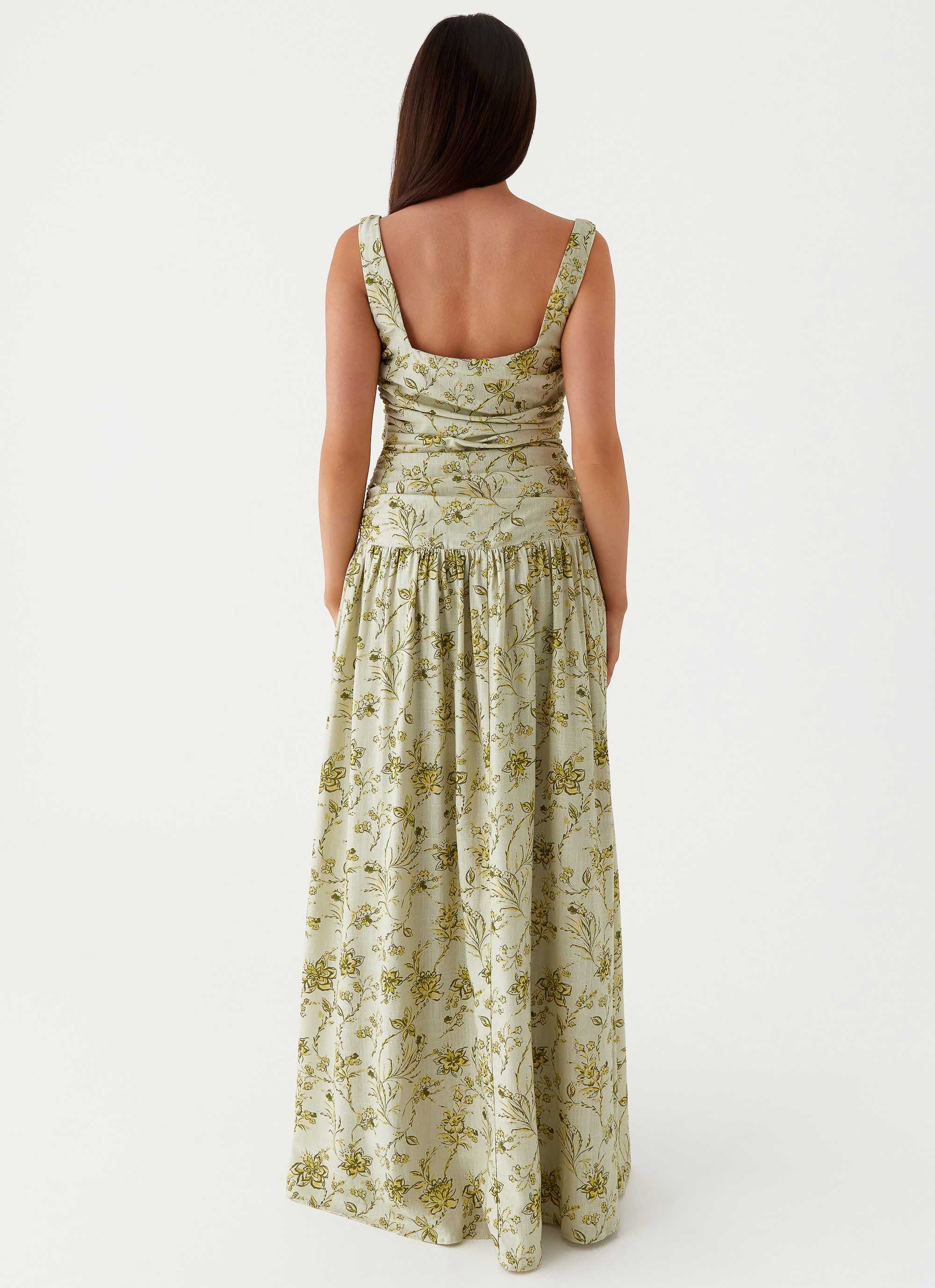 Zinna Linen Maxi Dress - Sage Floral - Image 4