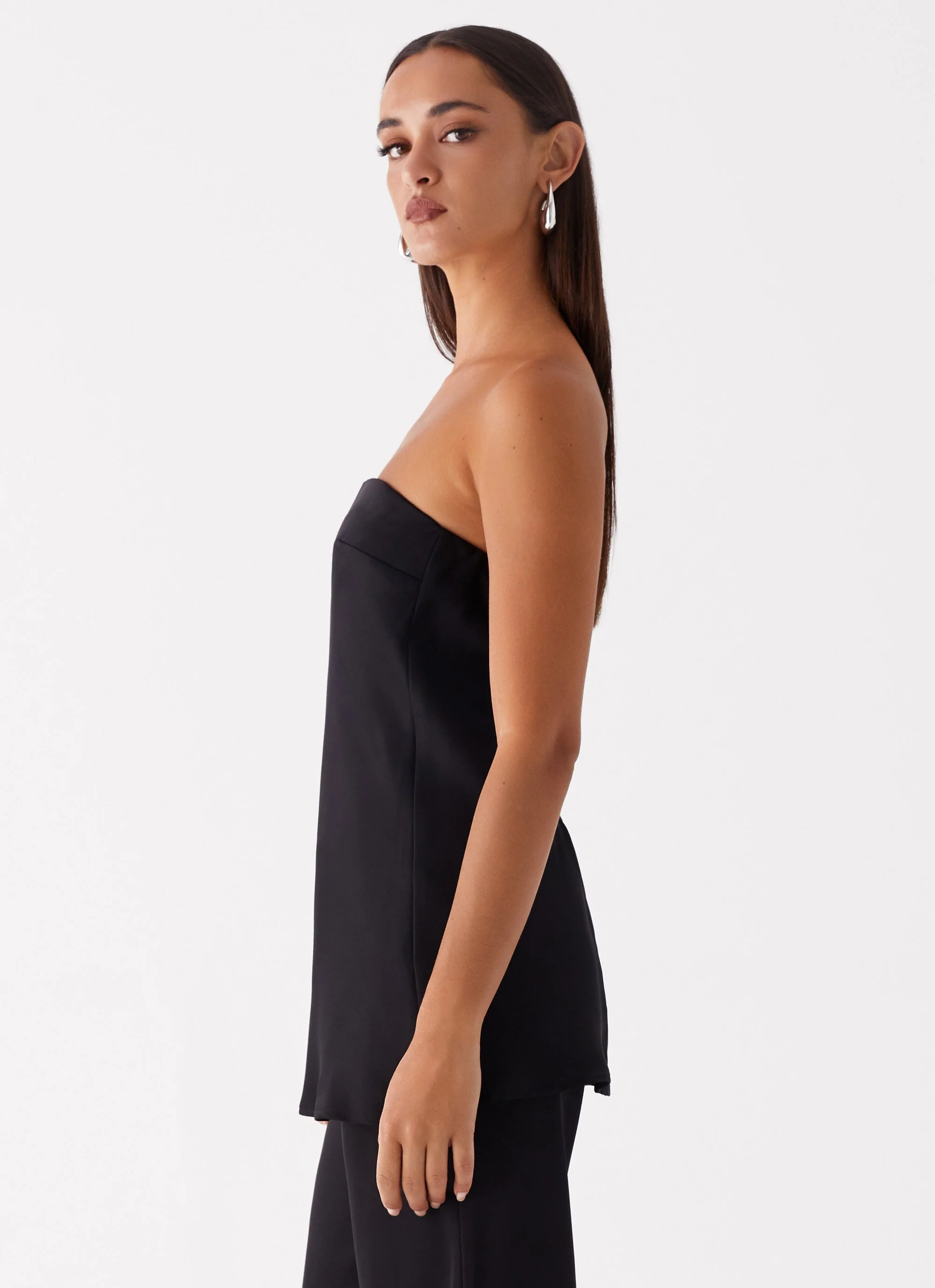 Zoey Satin Tube Top - Black - Image 3
