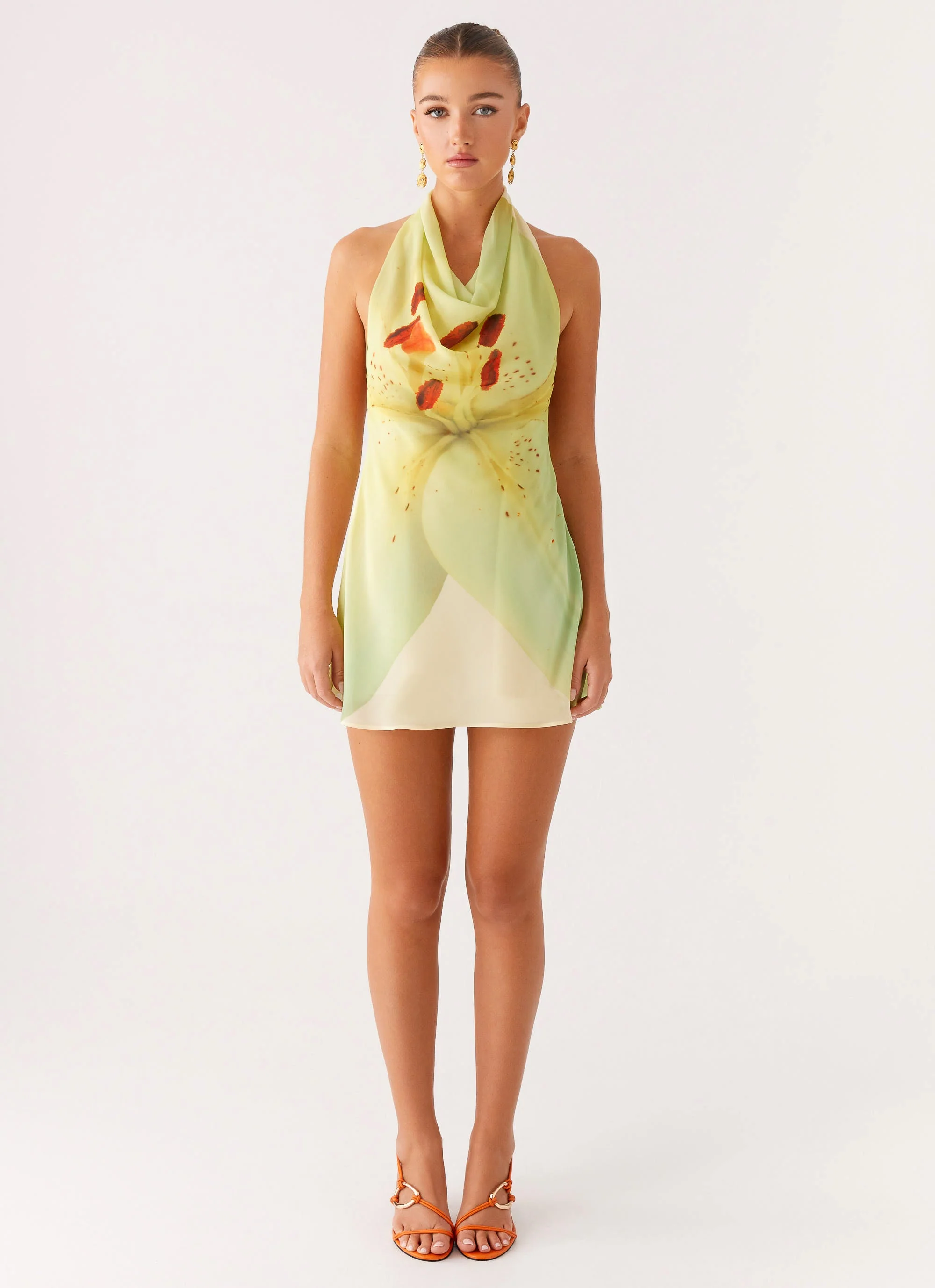 Zofia Cowl Neck Mini Dress - Green Floral - Image 6