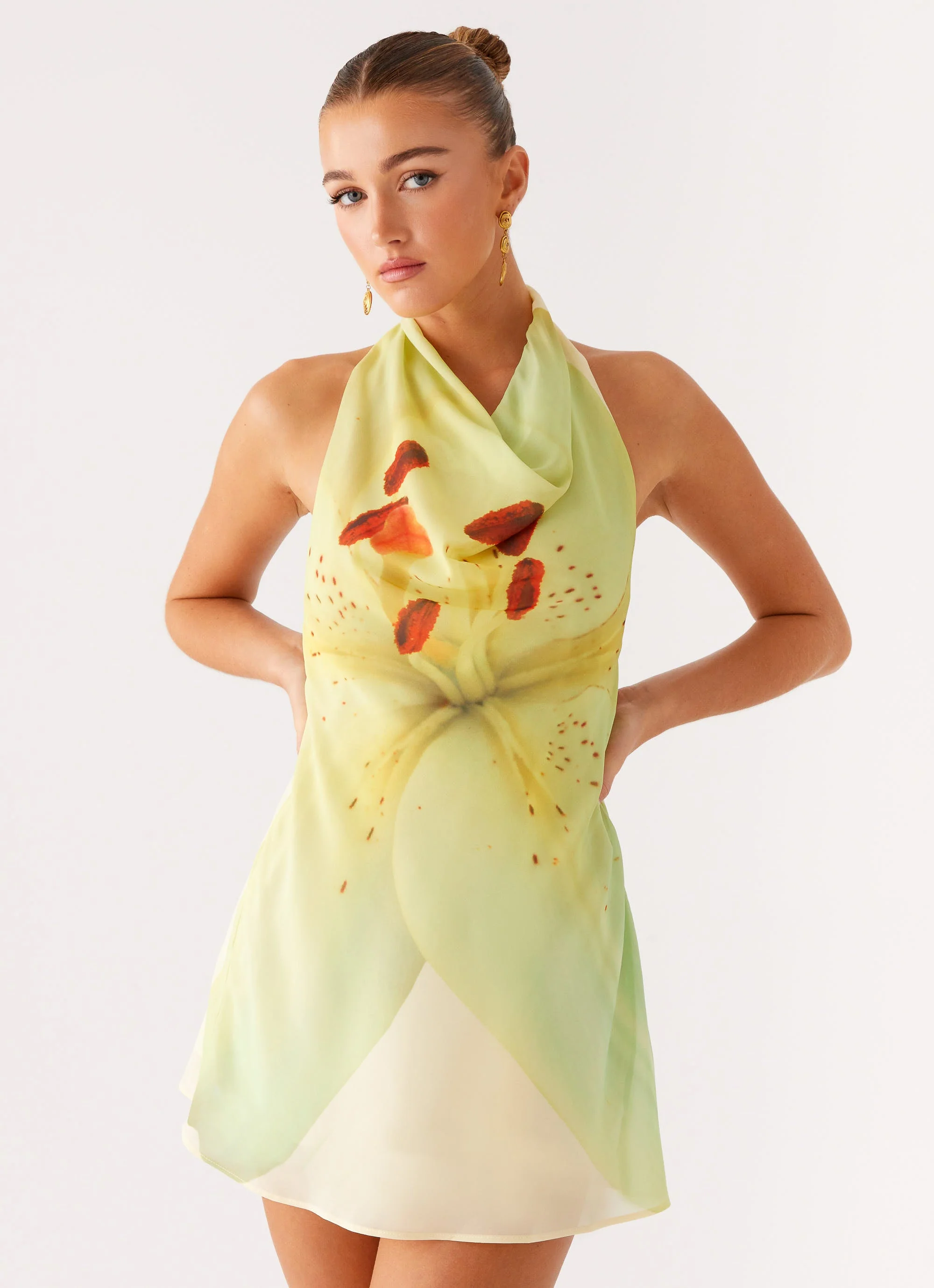 Zofia Cowl Neck Mini Dress - Green Floral - Image 8